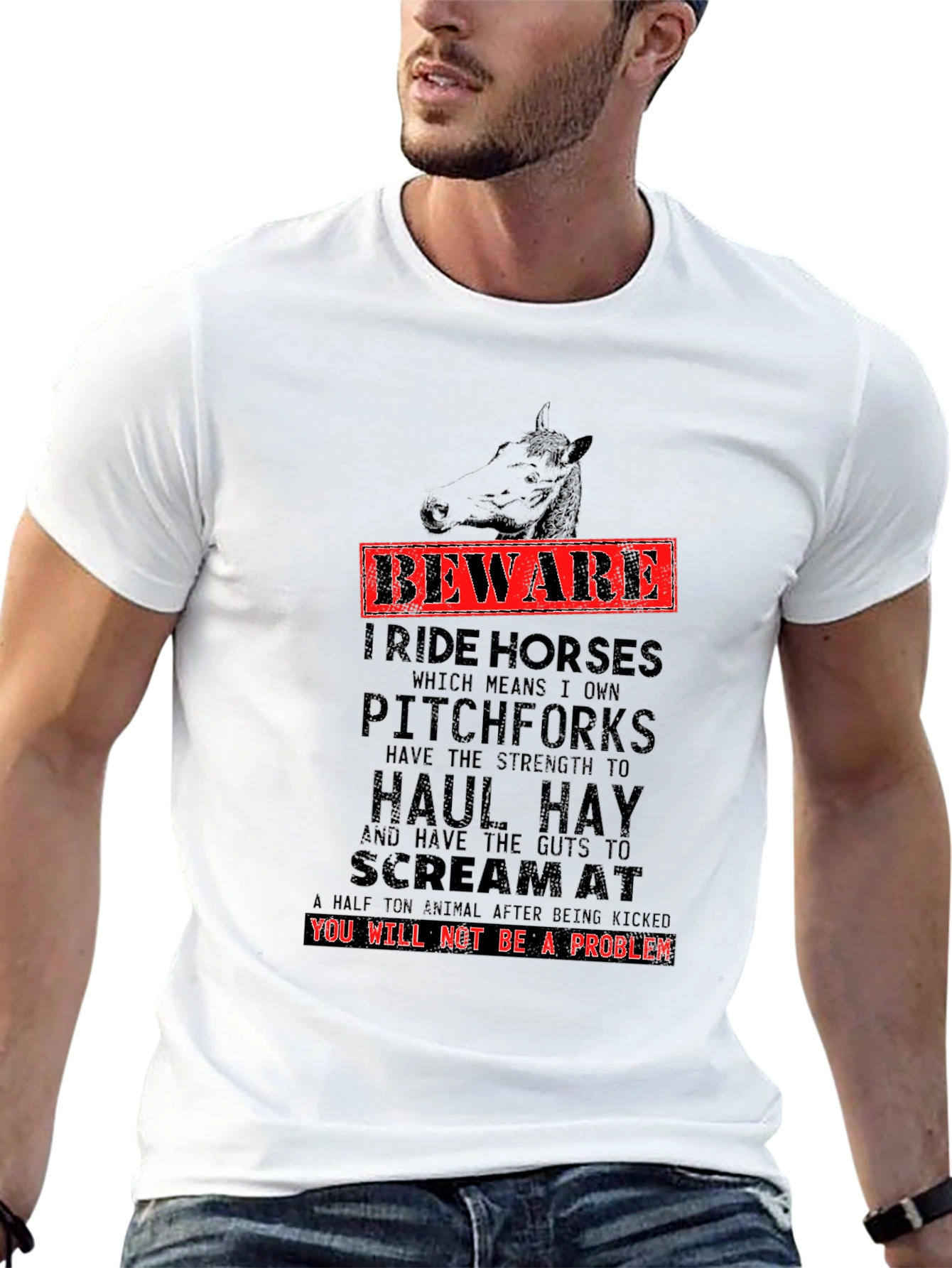 Black Beware I Ride Horses Funny Graphic T-Shirt view 13