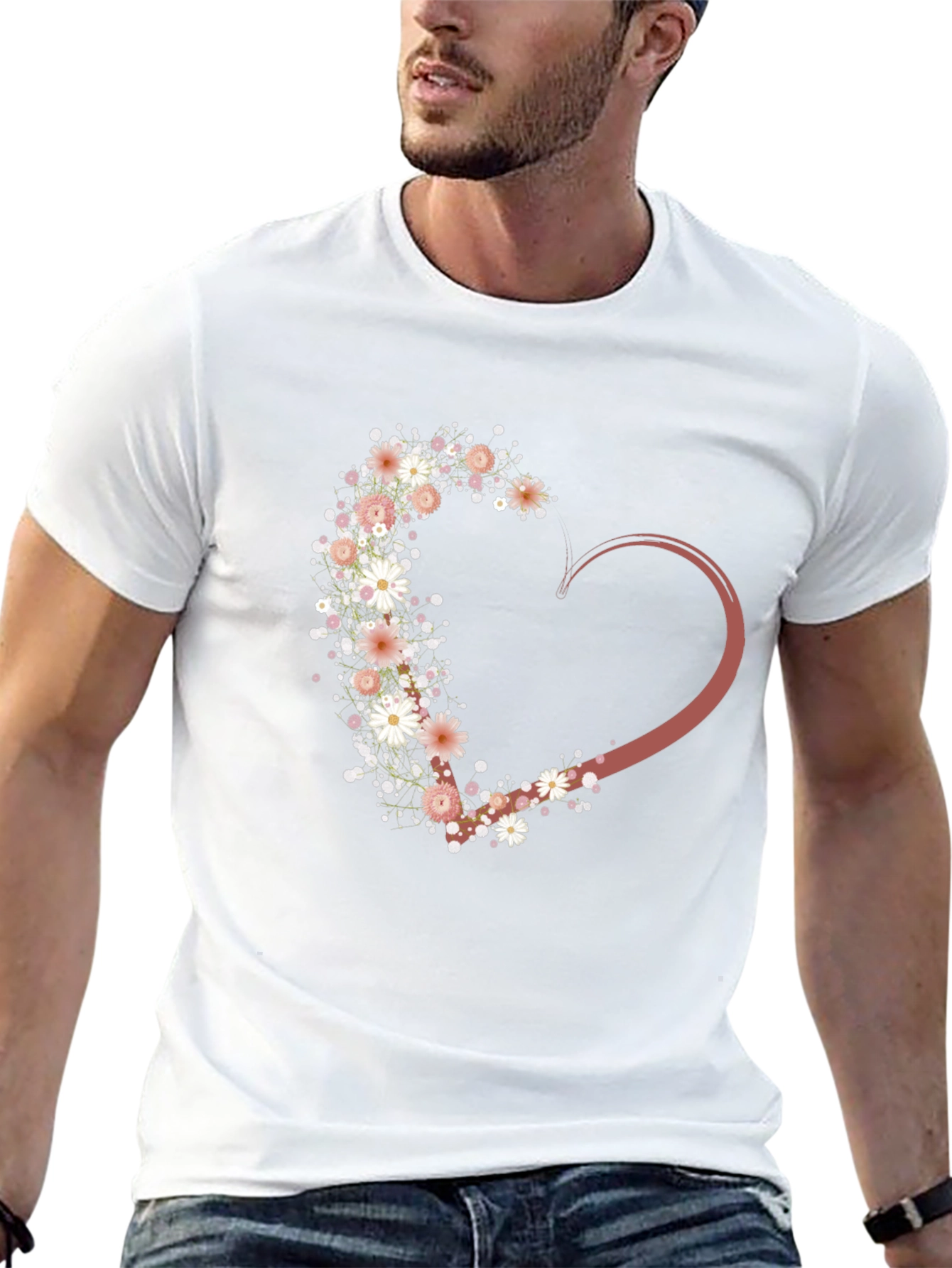 Black Floral Heart Graphic Tee - Stylish Casual Wear view 13