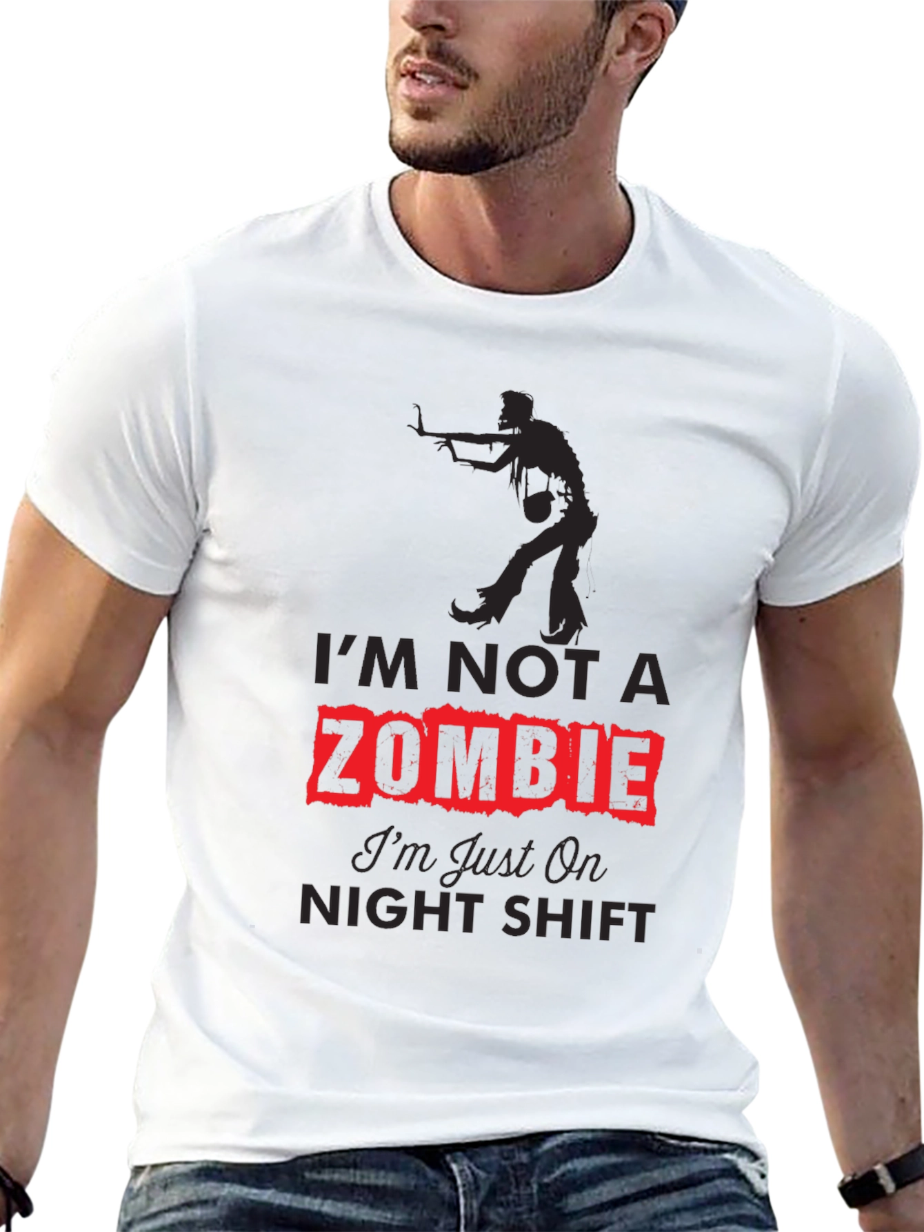 Black I'm Not A Zombie T-Shirt - Night Shift Novelty Tee view 13