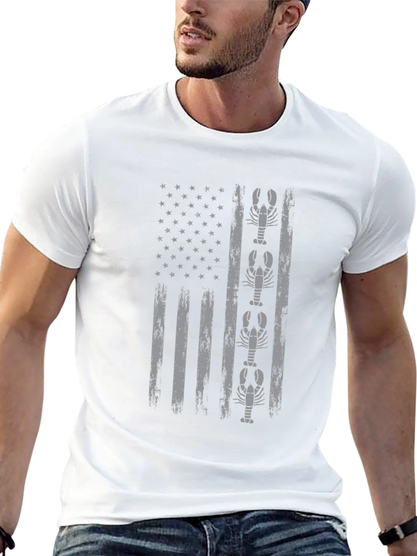 Black Lobster American Flag Graphic T-Shirt view 13