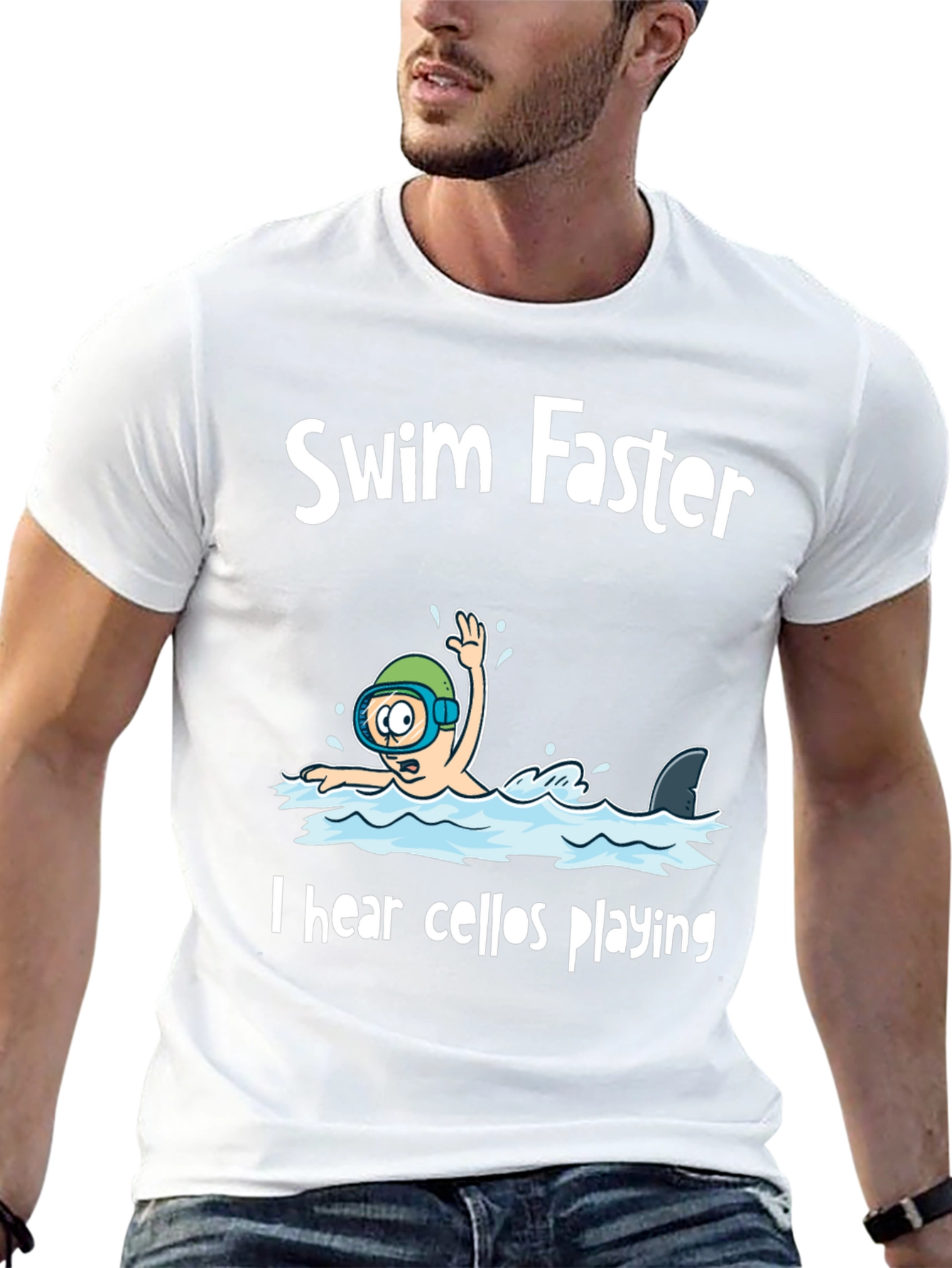 Black Swim Faster Shark Humor Graphic Tee view 13