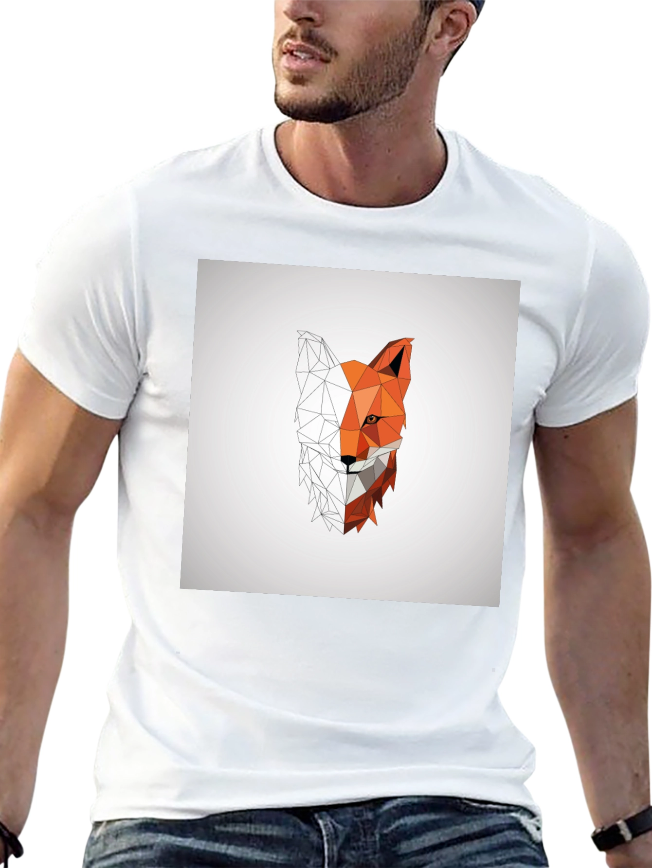 Black Geometric Fox Graphic Tee - Modern Polygon Design view 13