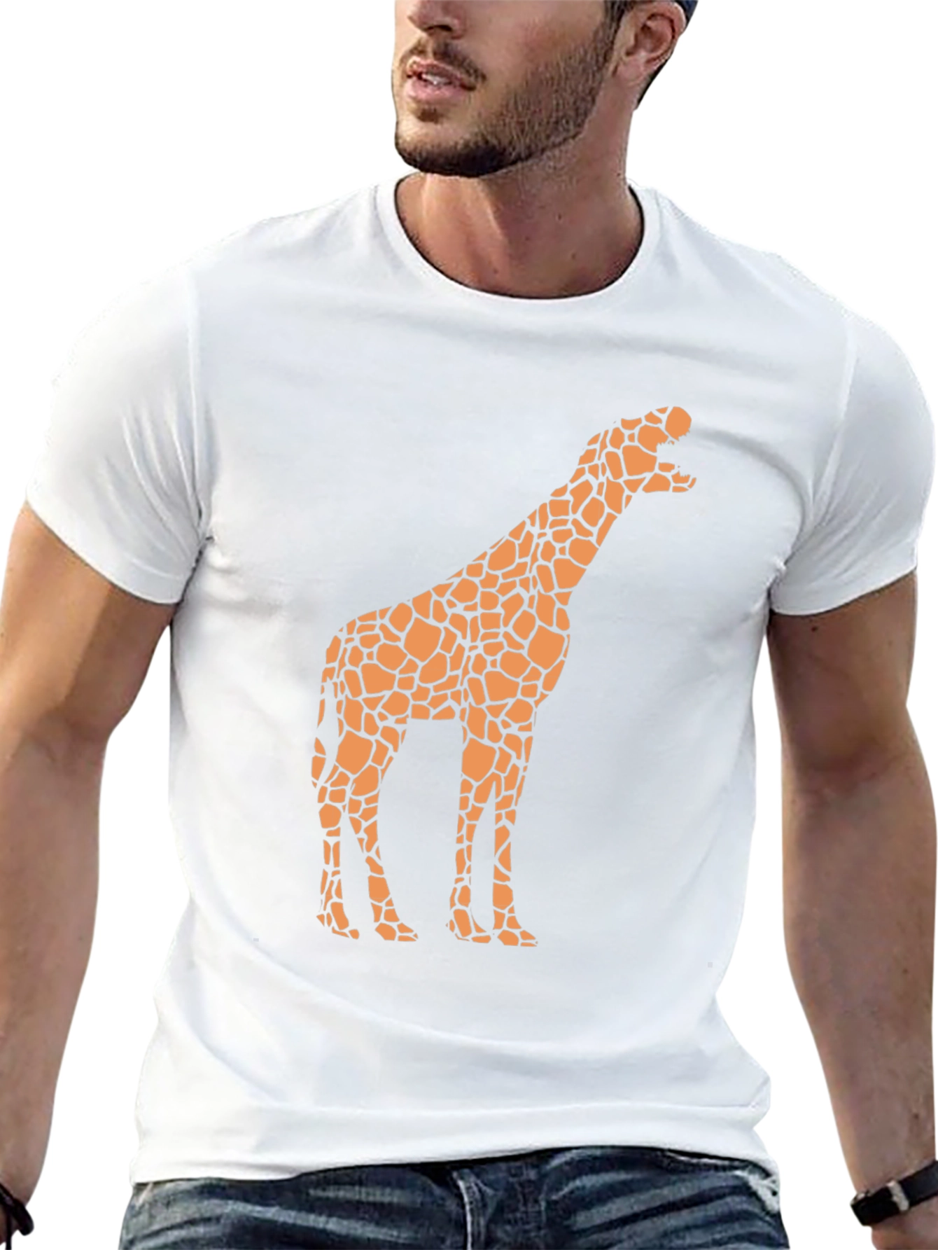 Black Giraffe Print Black T-Shirt - Novelty Design view 13