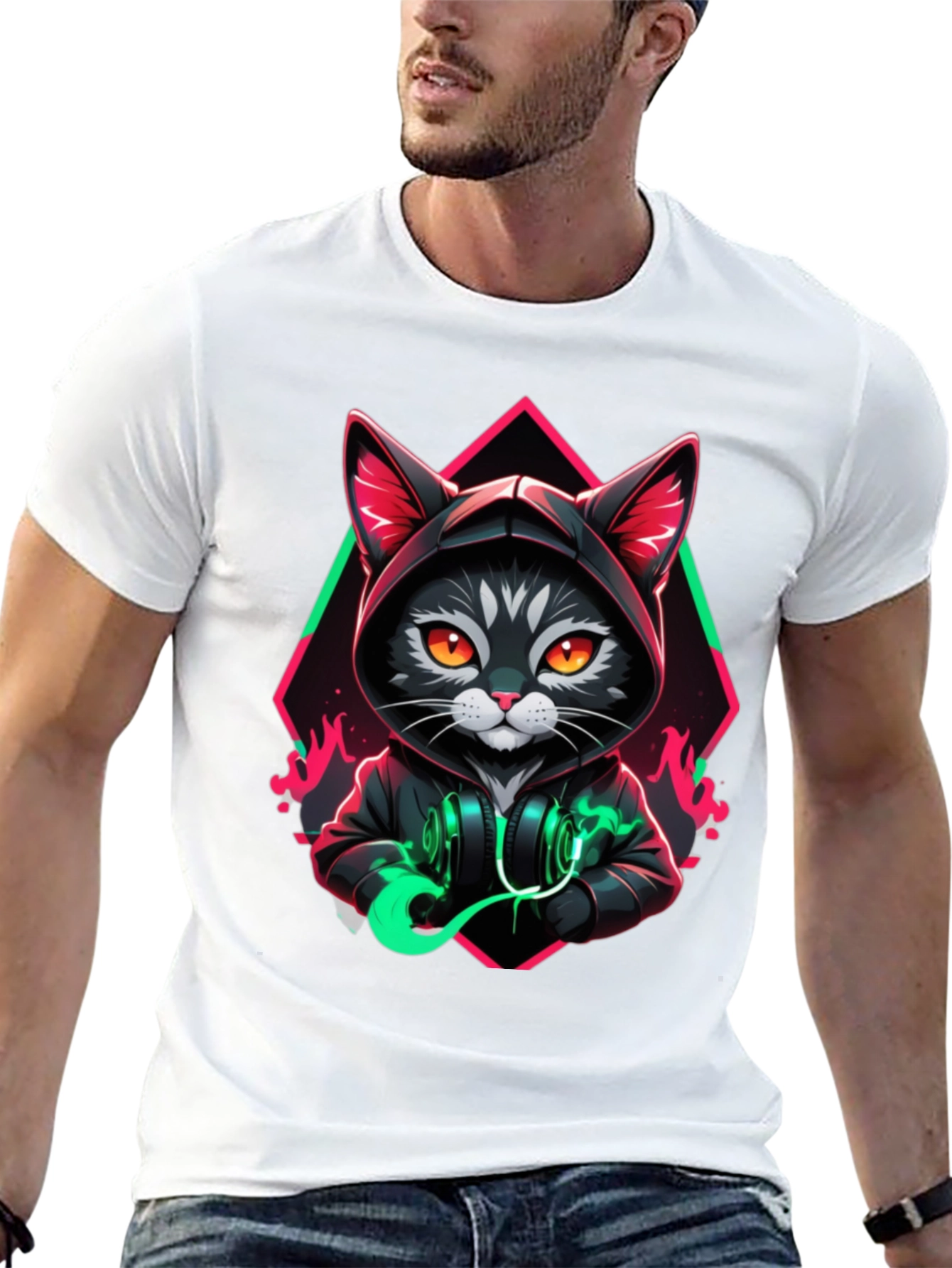 Black Cool Cat Hoodie T-Shirt - Unique Design view 13