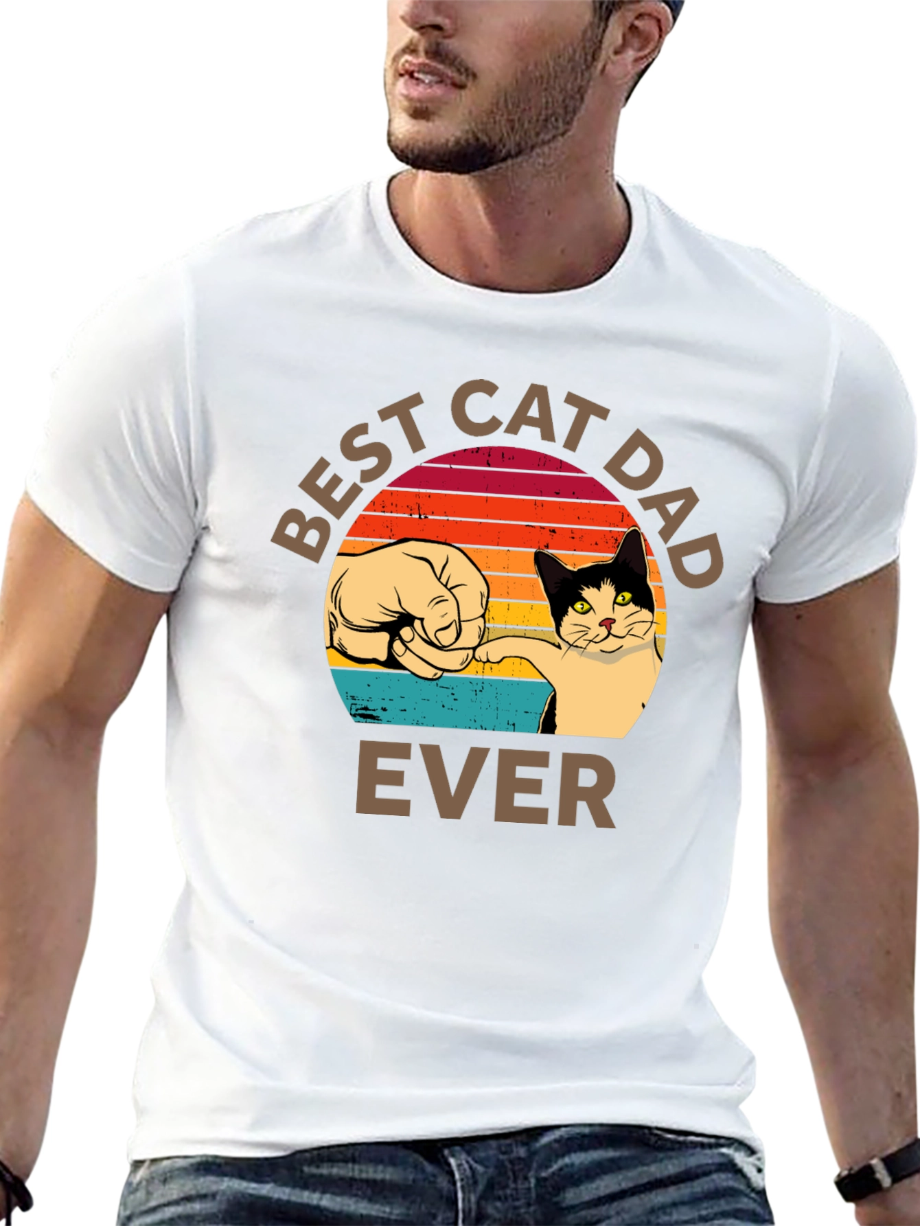 Black Best Cat Dad Ever T-Shirt Retro Sunset view 13