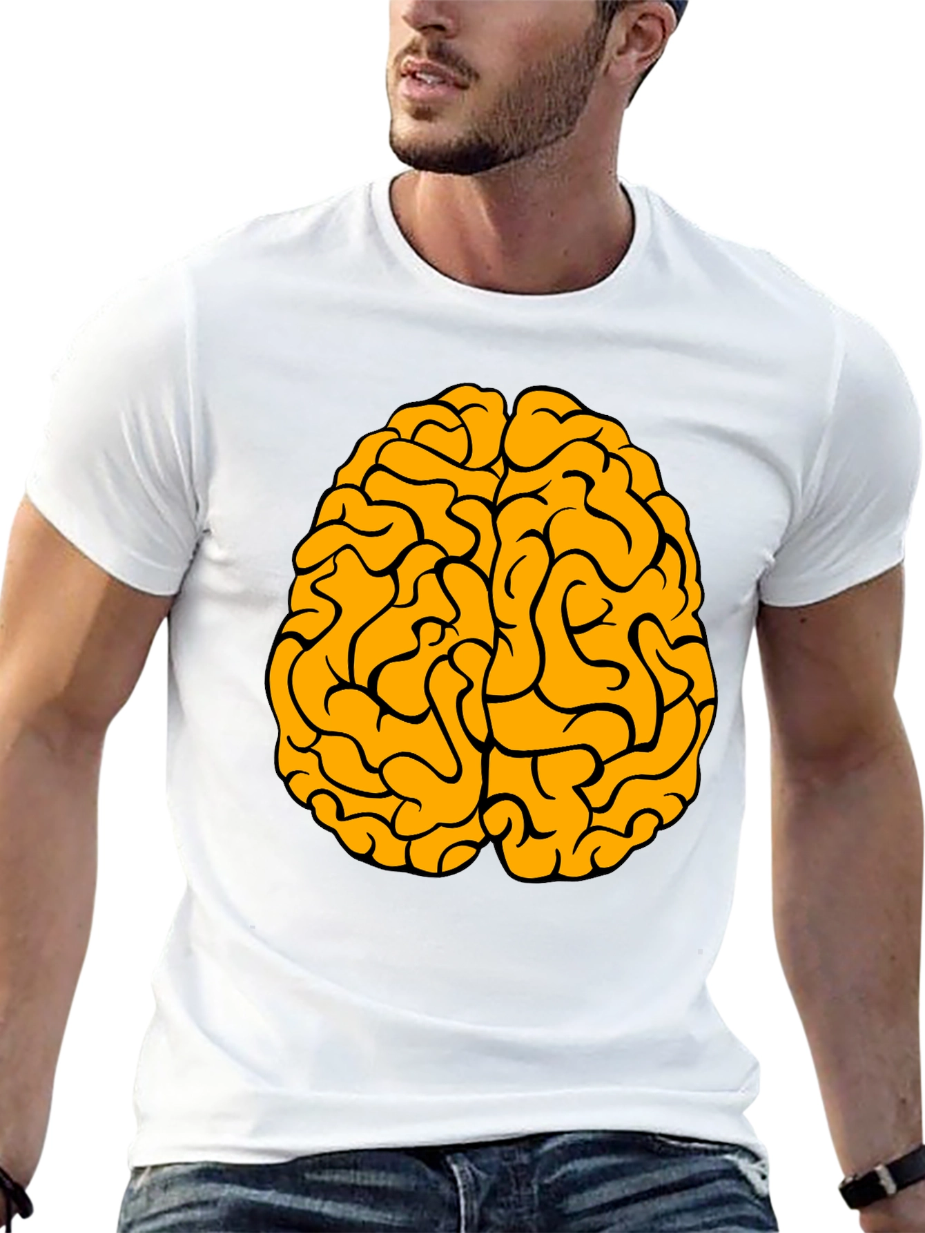 Black Brain Graphic Tee - Black Cotton Crew Neck T-Shirt view 13