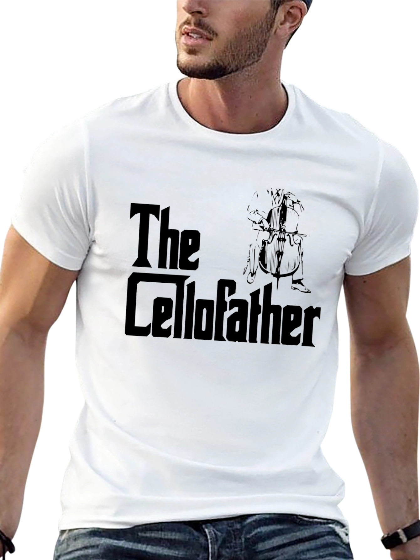 Black The Cellofather T-Shirt - Music Lover's Tee view 13