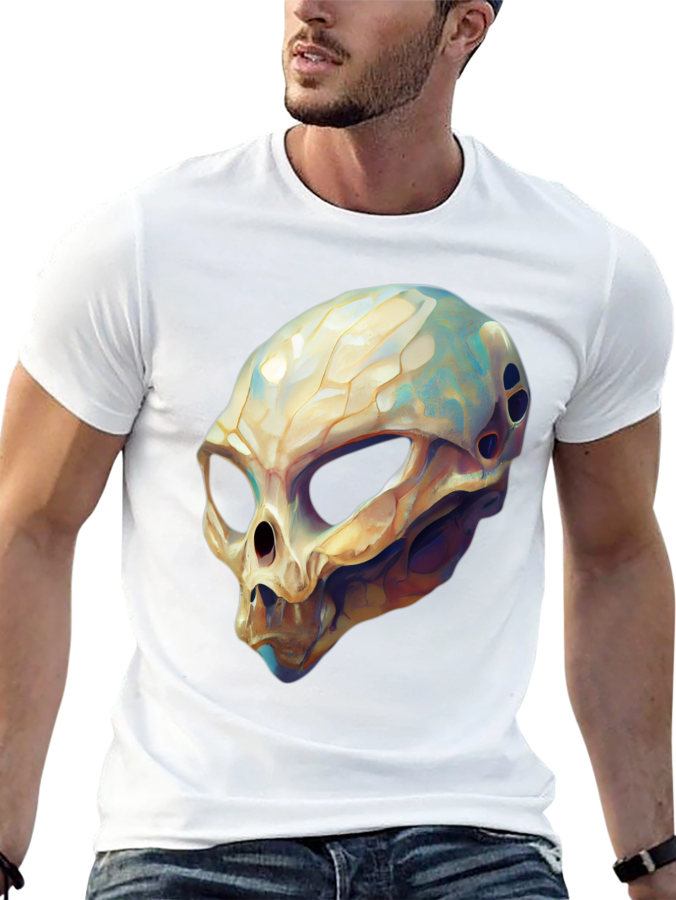 Black Alien Skull Graphic Tee - Black Cotton T-Shirt view 13