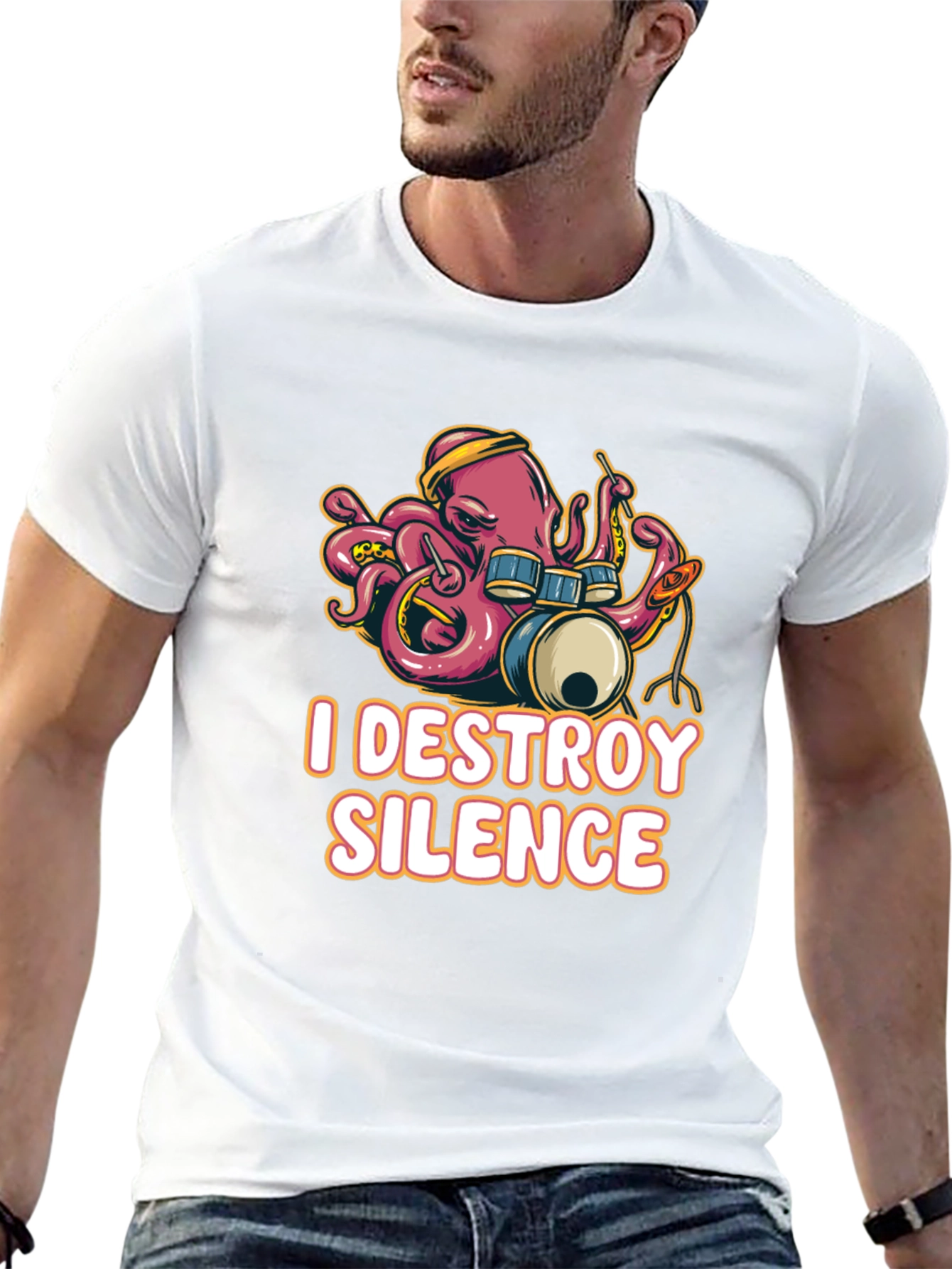 Black I Destroy Silence Octopus Drummer Black T-shirt view 13