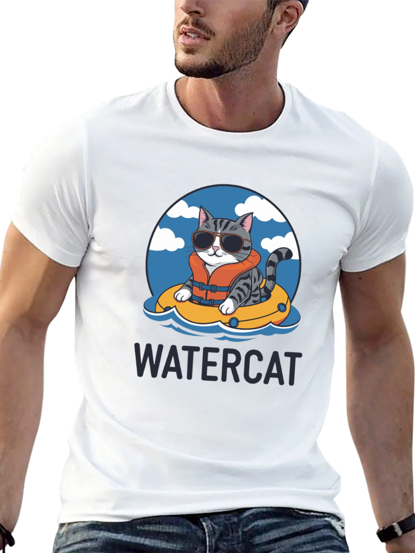 Black Watercat T-Shirt - Funny Cat in Pool Design view 13