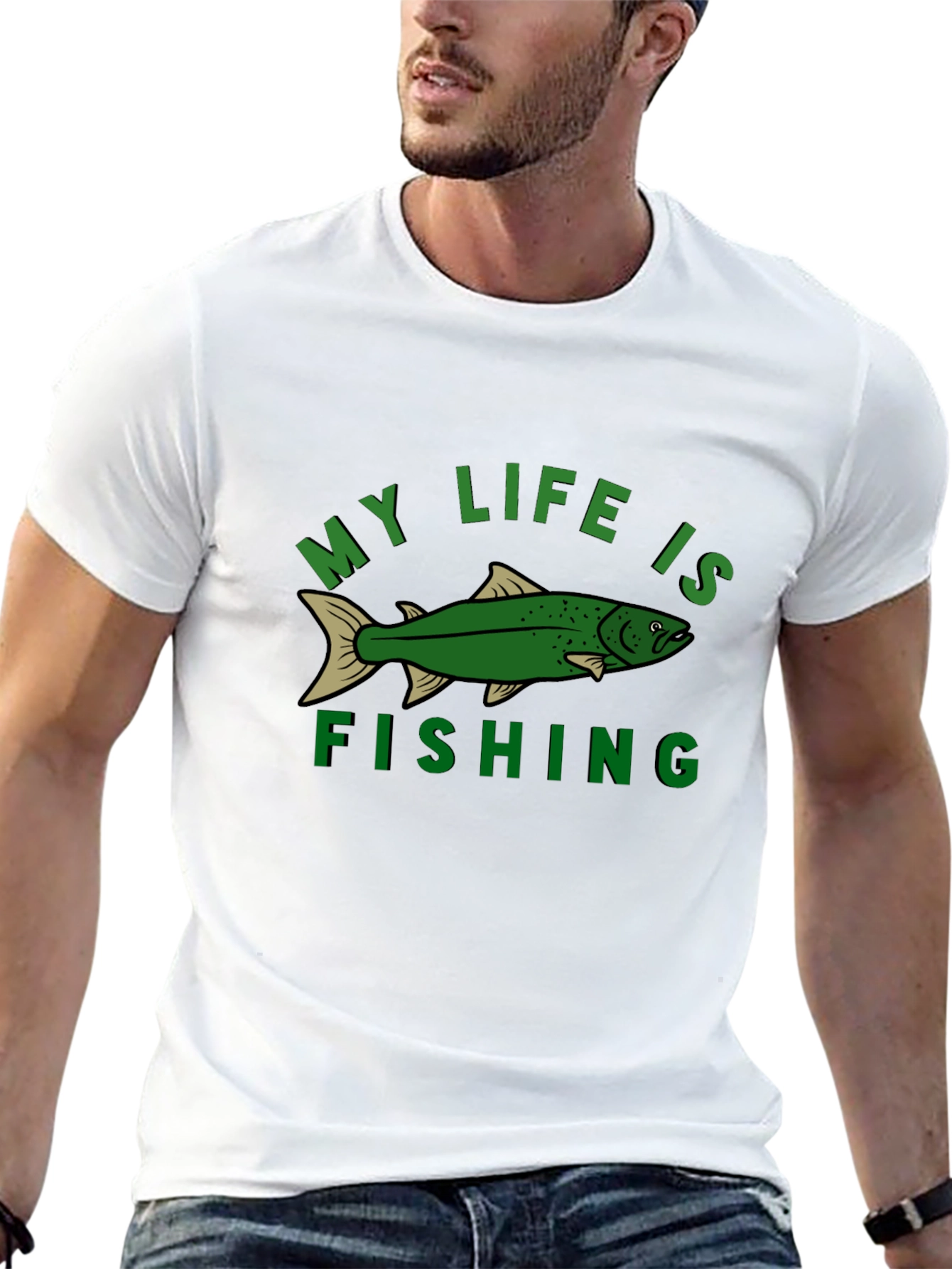 Black My Life Is Fishing Graphic Tee - Black Cotton T-Shirt view 13