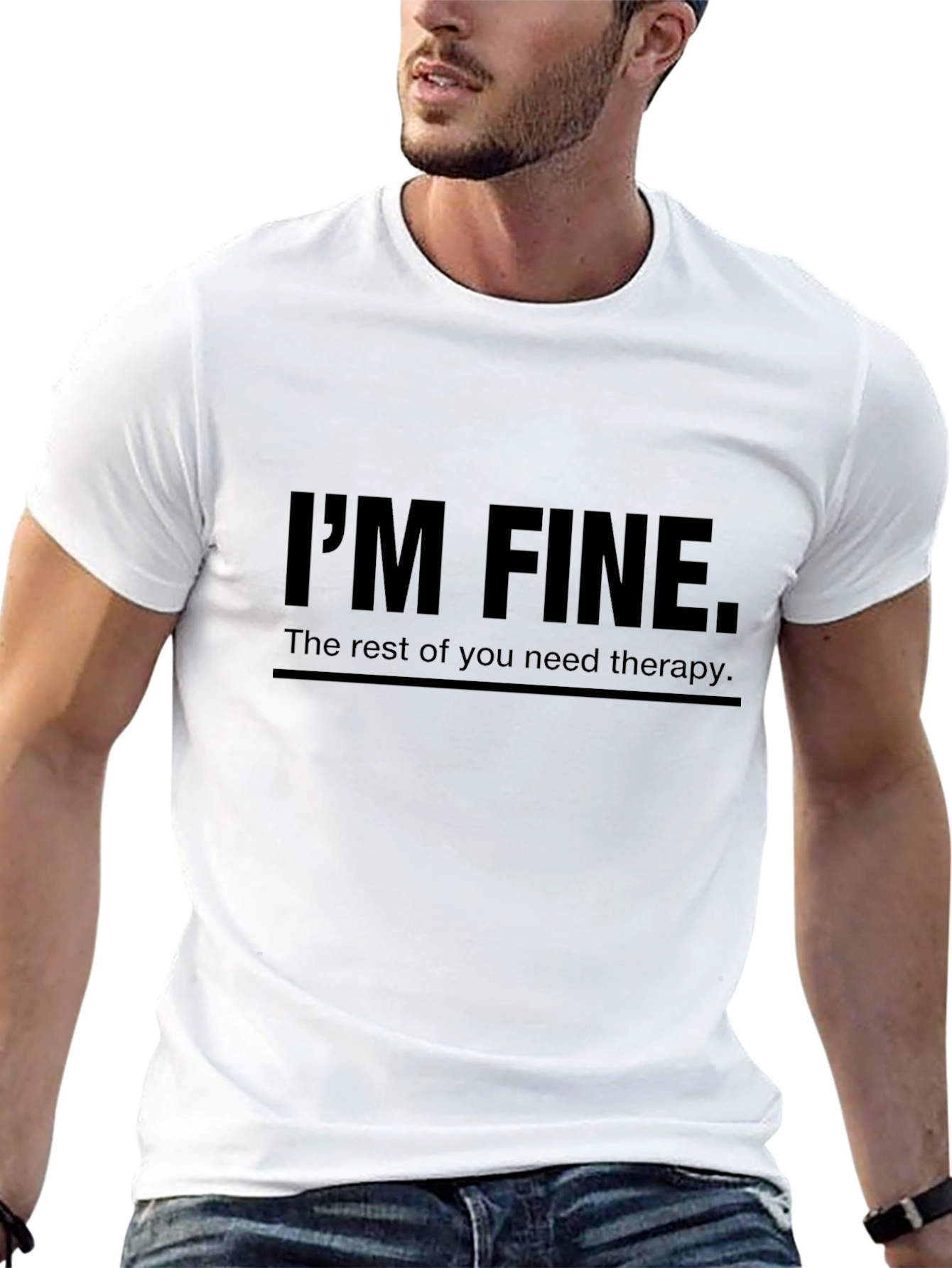 Black I'm Fine Therapy T-Shirt - Humorous Graphic Tee view 13