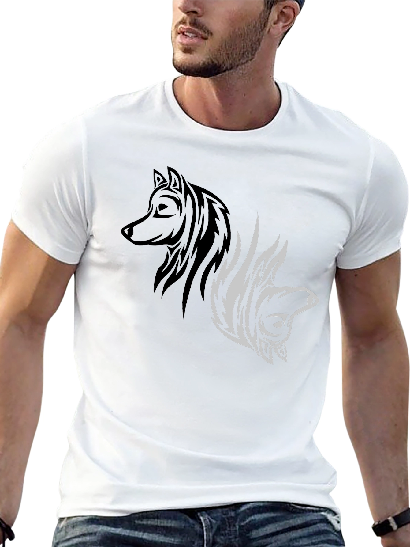 Black Yin Yang Wolf Graphic Tee - Stylish Black T-Shirt view 13
