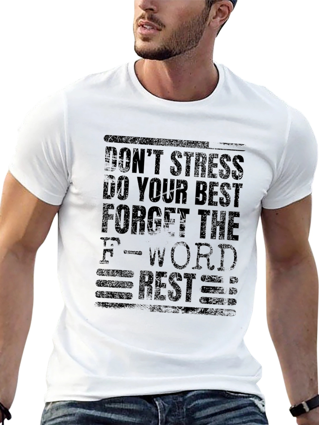Black Don't Stress Black Graphic T-Shirt view 13