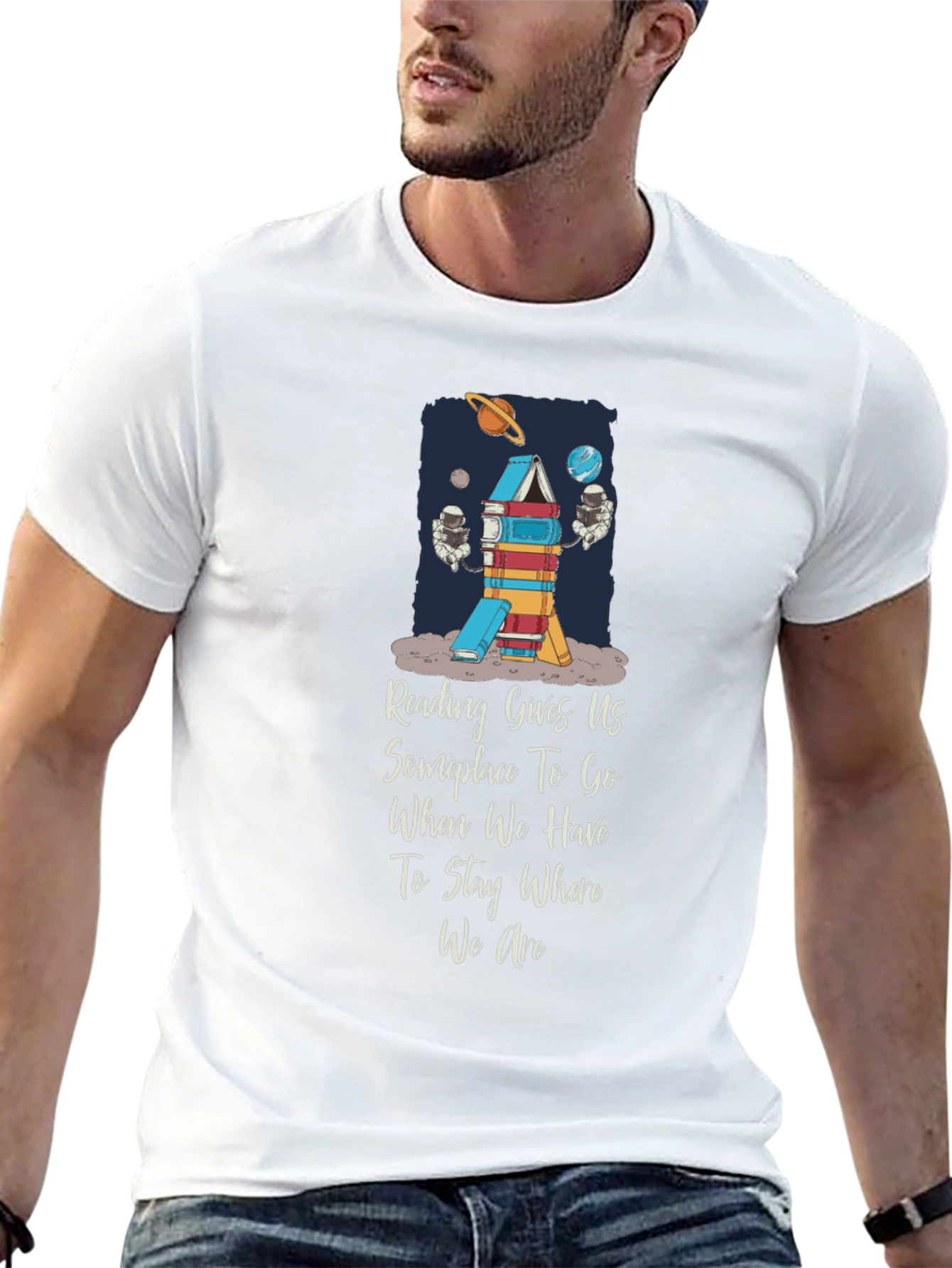 Black Reading Rocket T-Shirt - Space & Books view 13