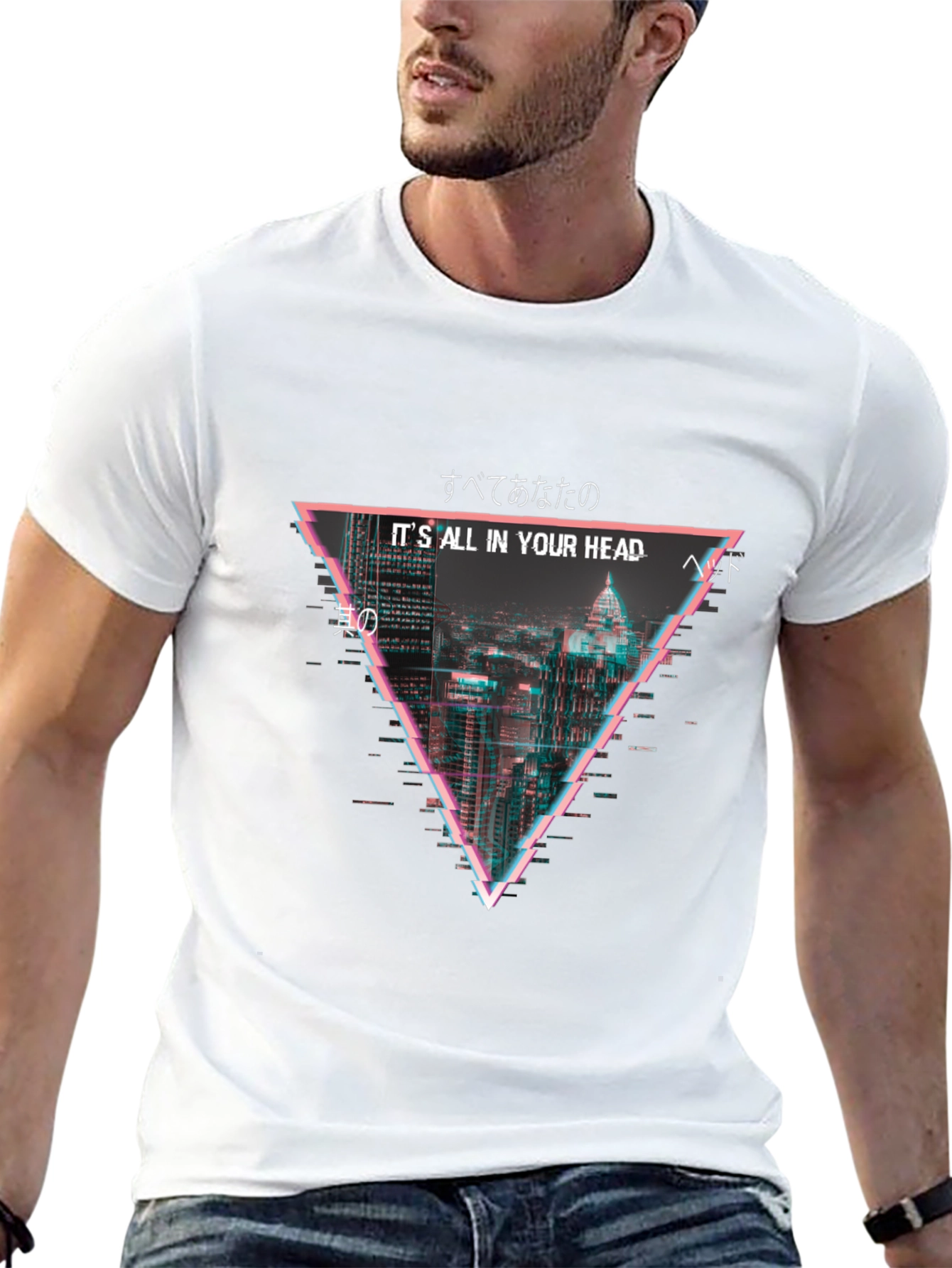 Black Cyberpunk Cityscape T-Shirt - "It's All In Your Head" view 13