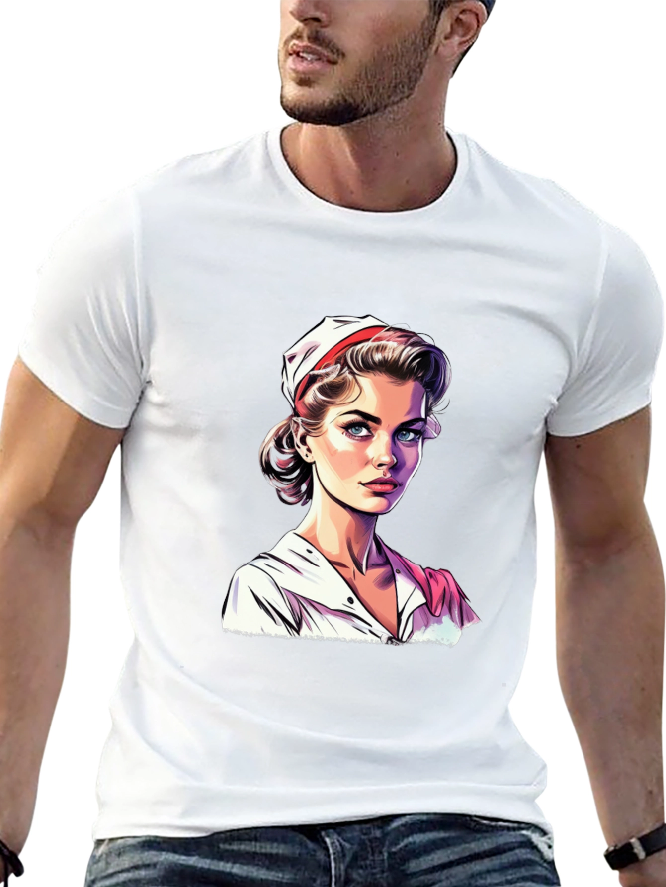 Black Vintage Nurse Graphic Tee - Retro Style T-Shirt view 13