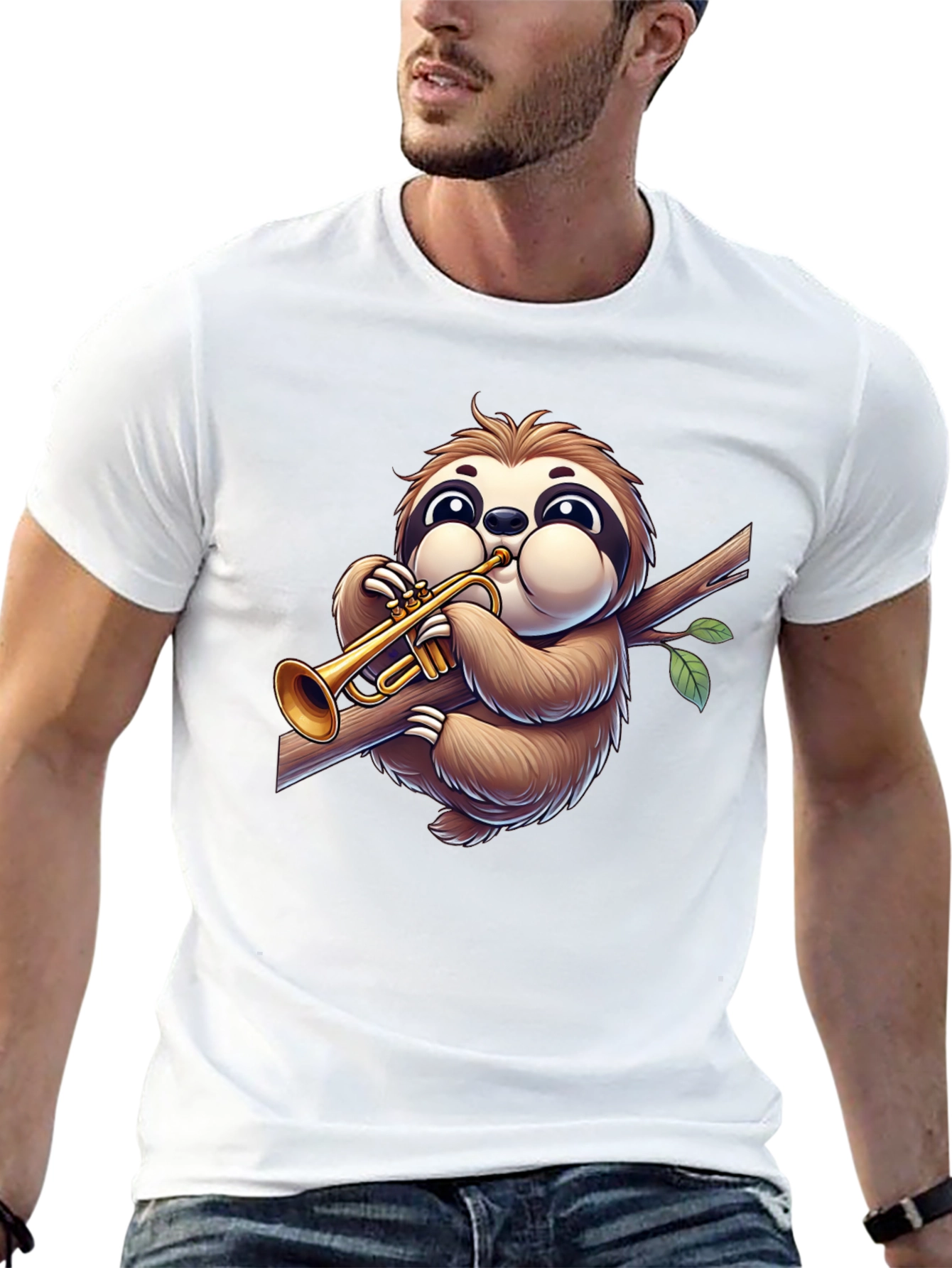 Black Sloth Trumpet T-Shirt - Cartoon Music Lover Tee view 13