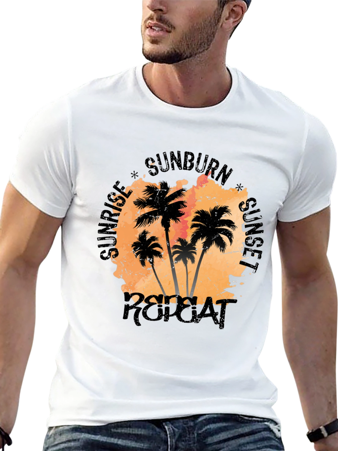 Black Sunrise Sunset Repeat Palm Tree T-Shirt view 13