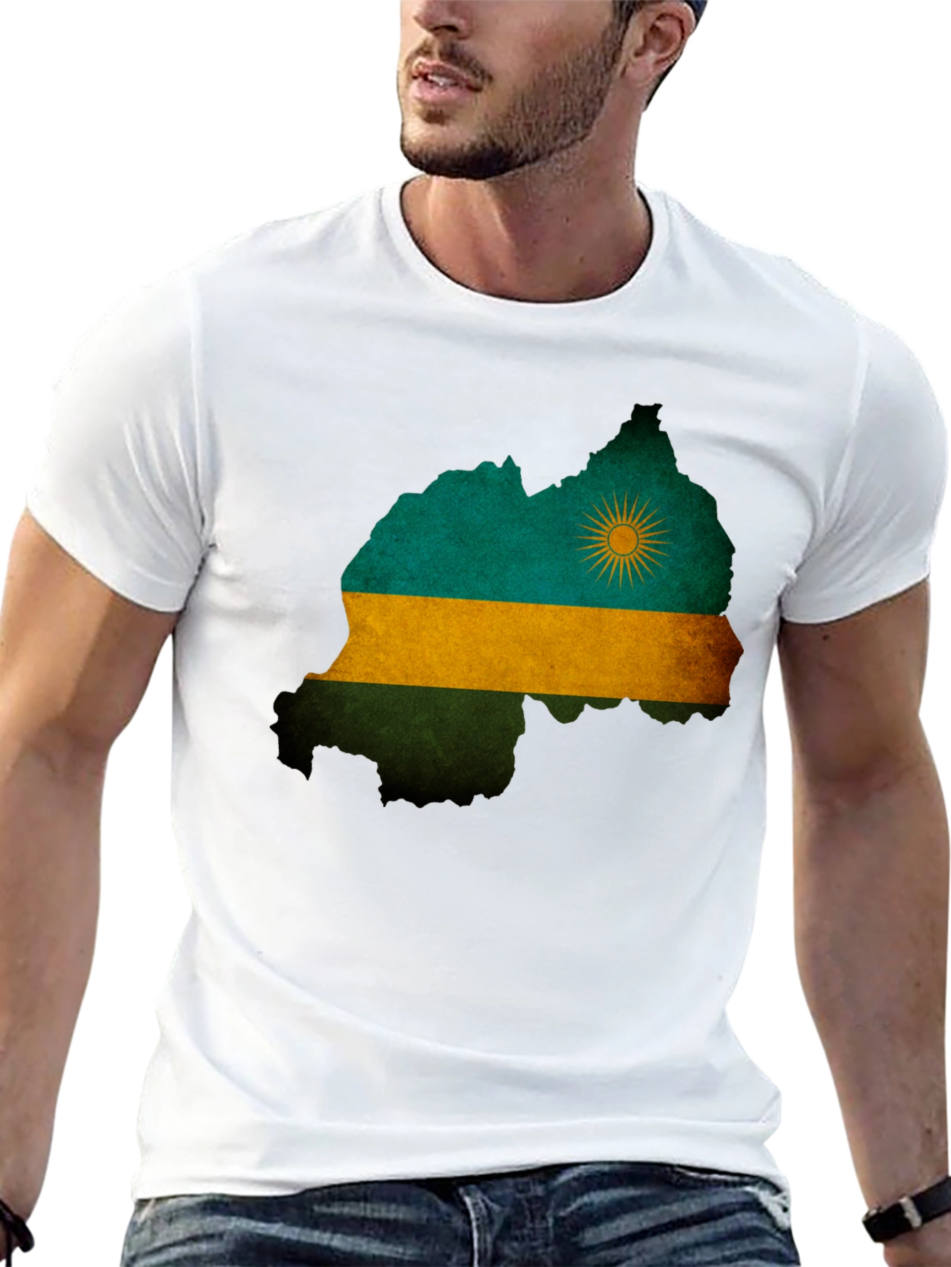 Black Rwanda Flag Map T-Shirt - Black view 13