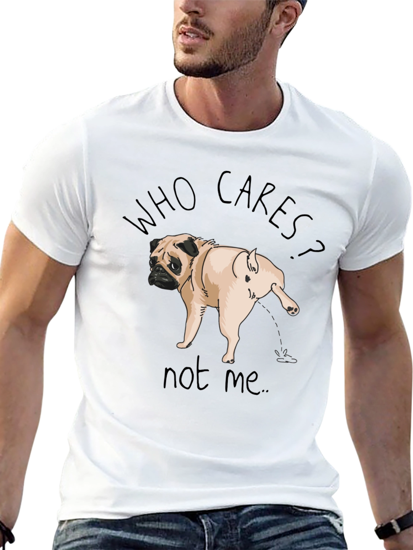 Black Funny Pug Dog Graphic Tee - Who Cares? view 13
