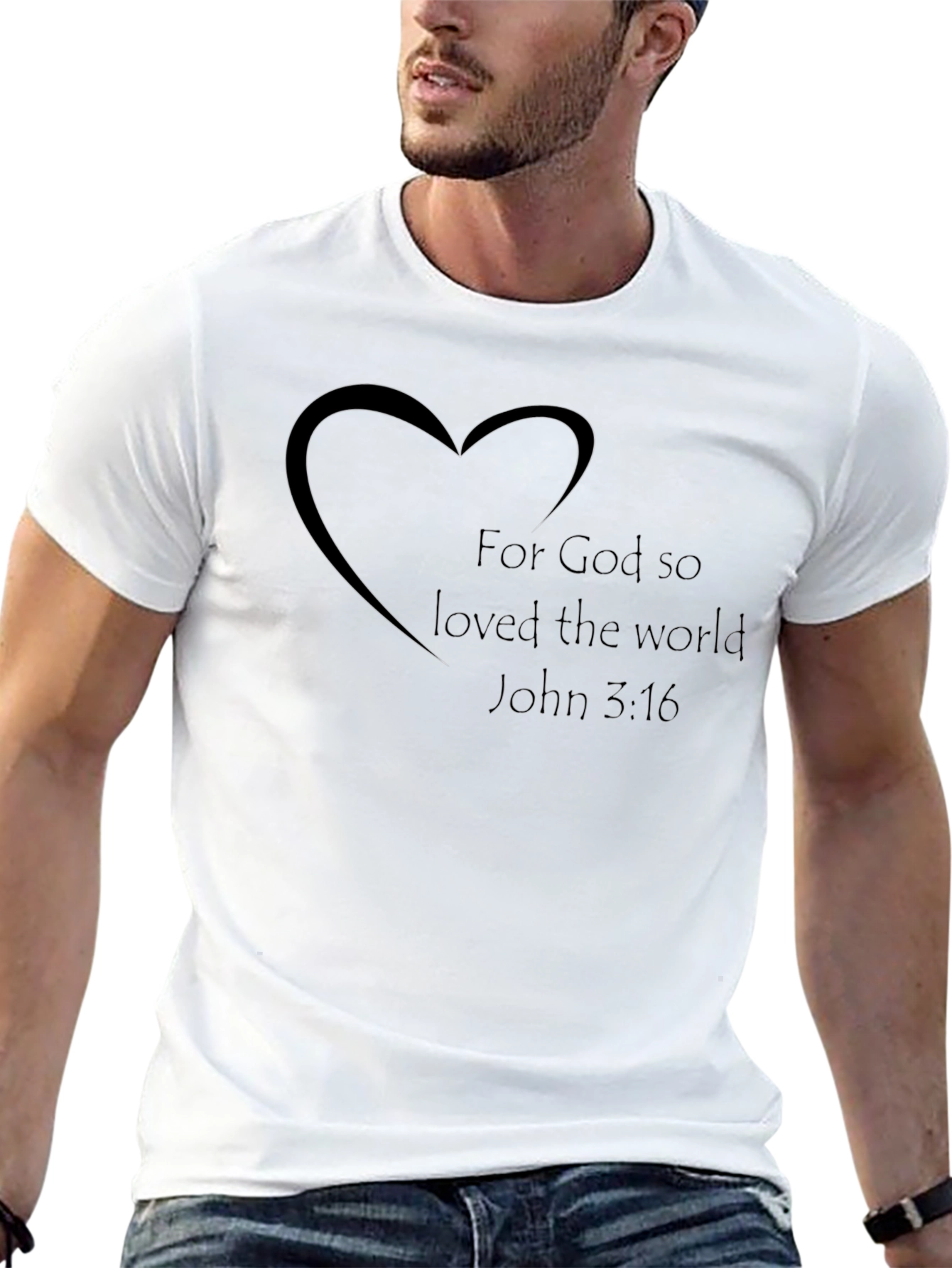 Black Faith-Based Black T-Shirt - "For God So Loved" Design view 13