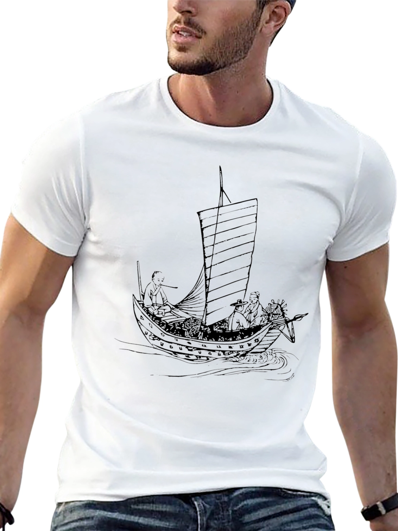Black Black T-Shirt with Junk Ship Graphic view 13