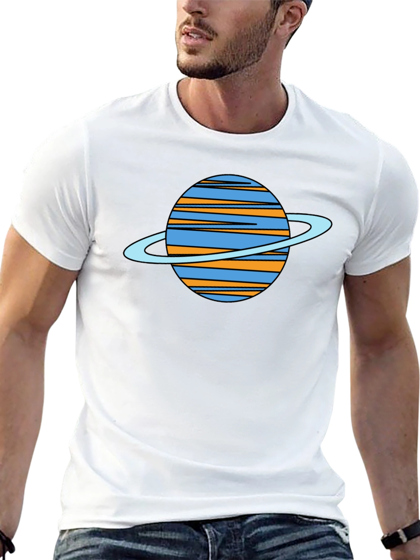 Black Saturn Graphic Black T-Shirt - Trendy Space Tee view 13