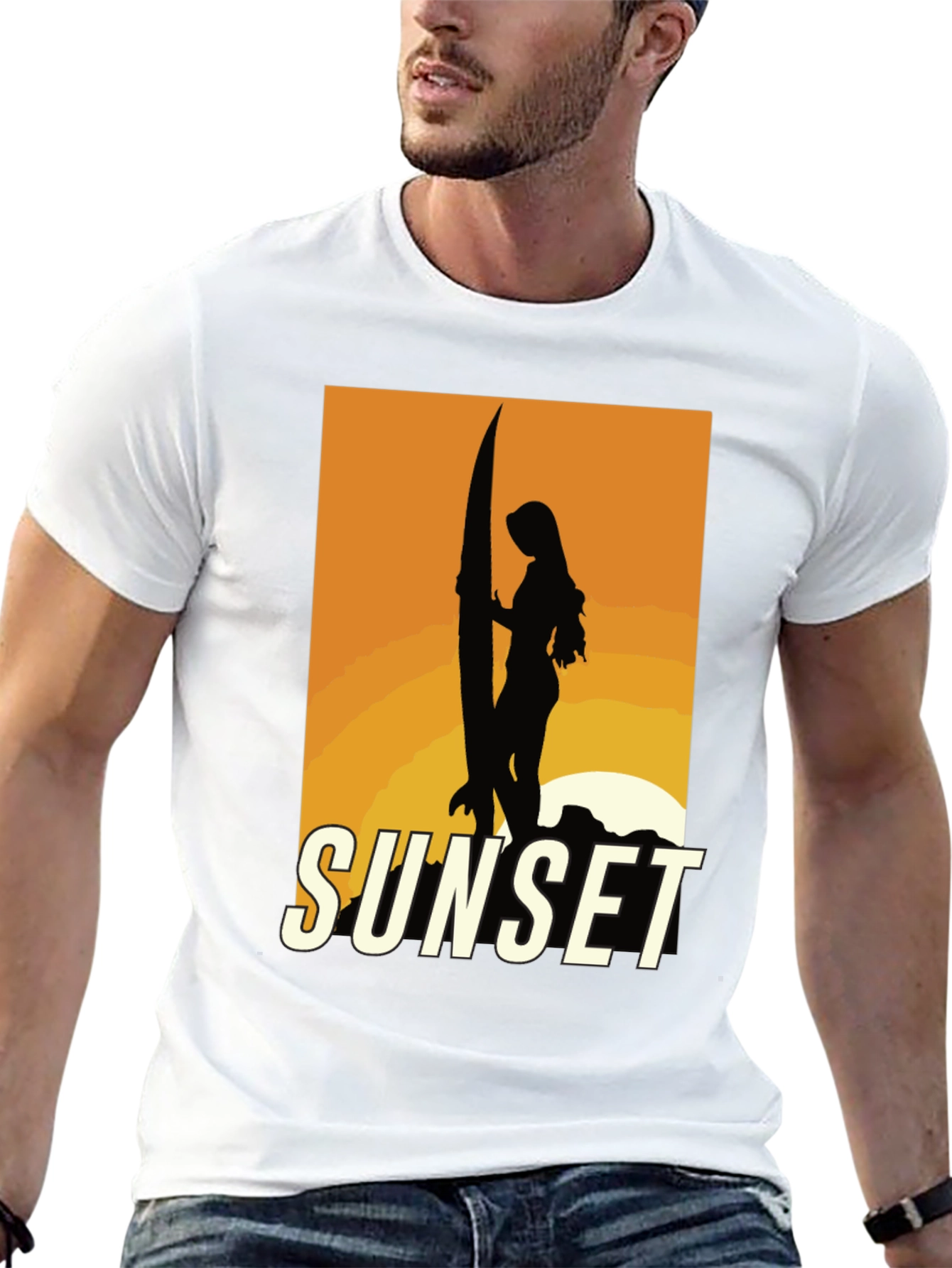 Black Sunset Surfer Graphic Tee - Black Cotton T-Shirt view 13