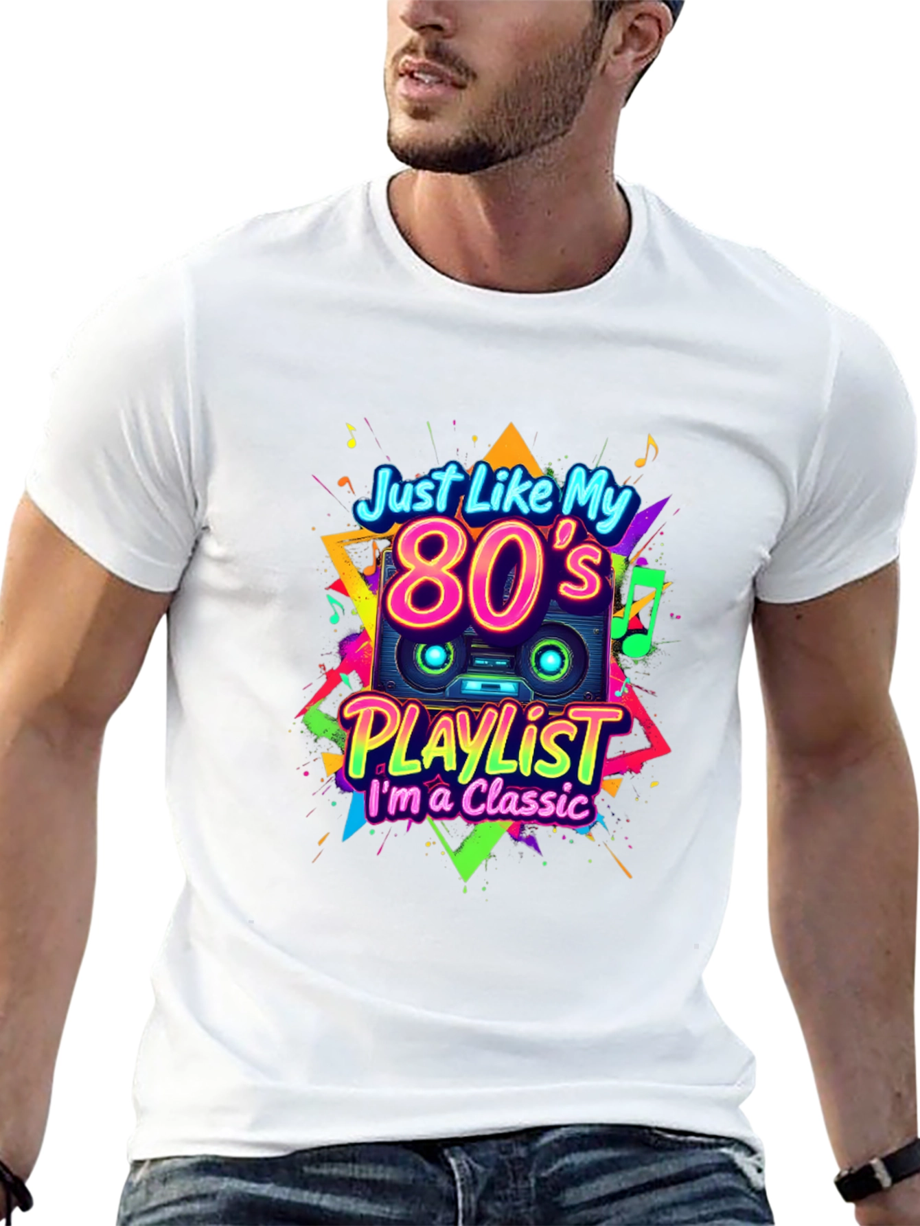 Black 80's Playlist Classic Black T-Shirt view 13