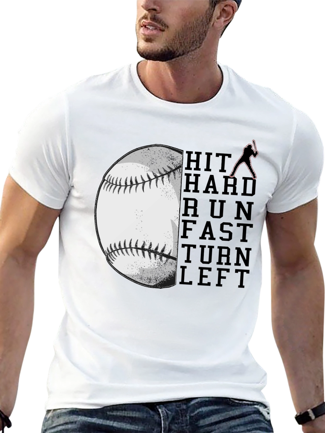 Black Baseball Hit Hard Run Fast T-Shirt view 13