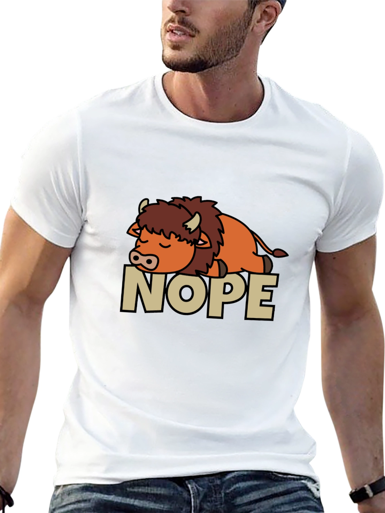 Black Nope Buffalo T-Shirt - Funny Sleepy Bison Tee view 13