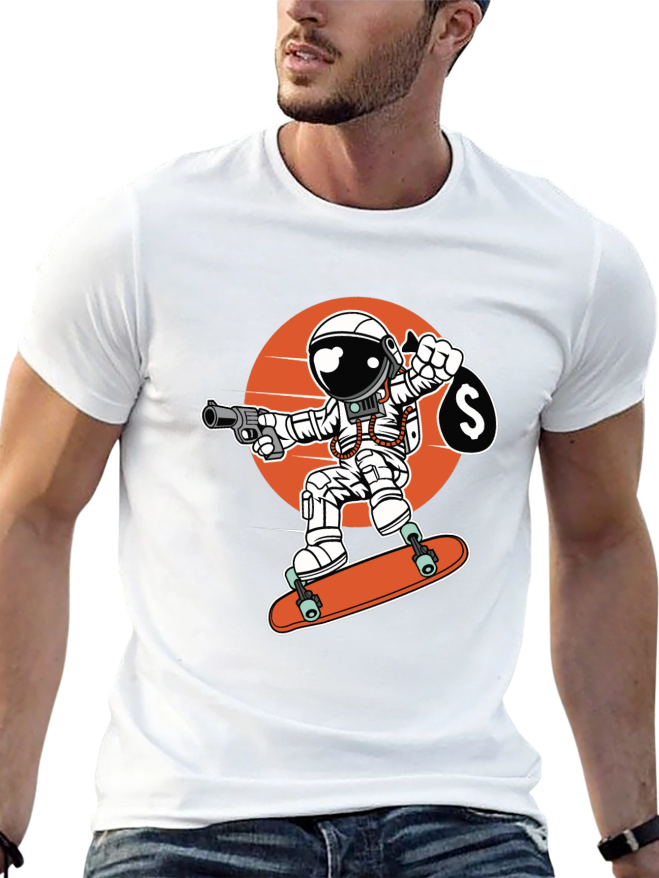 Black Astronaut Skateboarder Graphic Tee view 13
