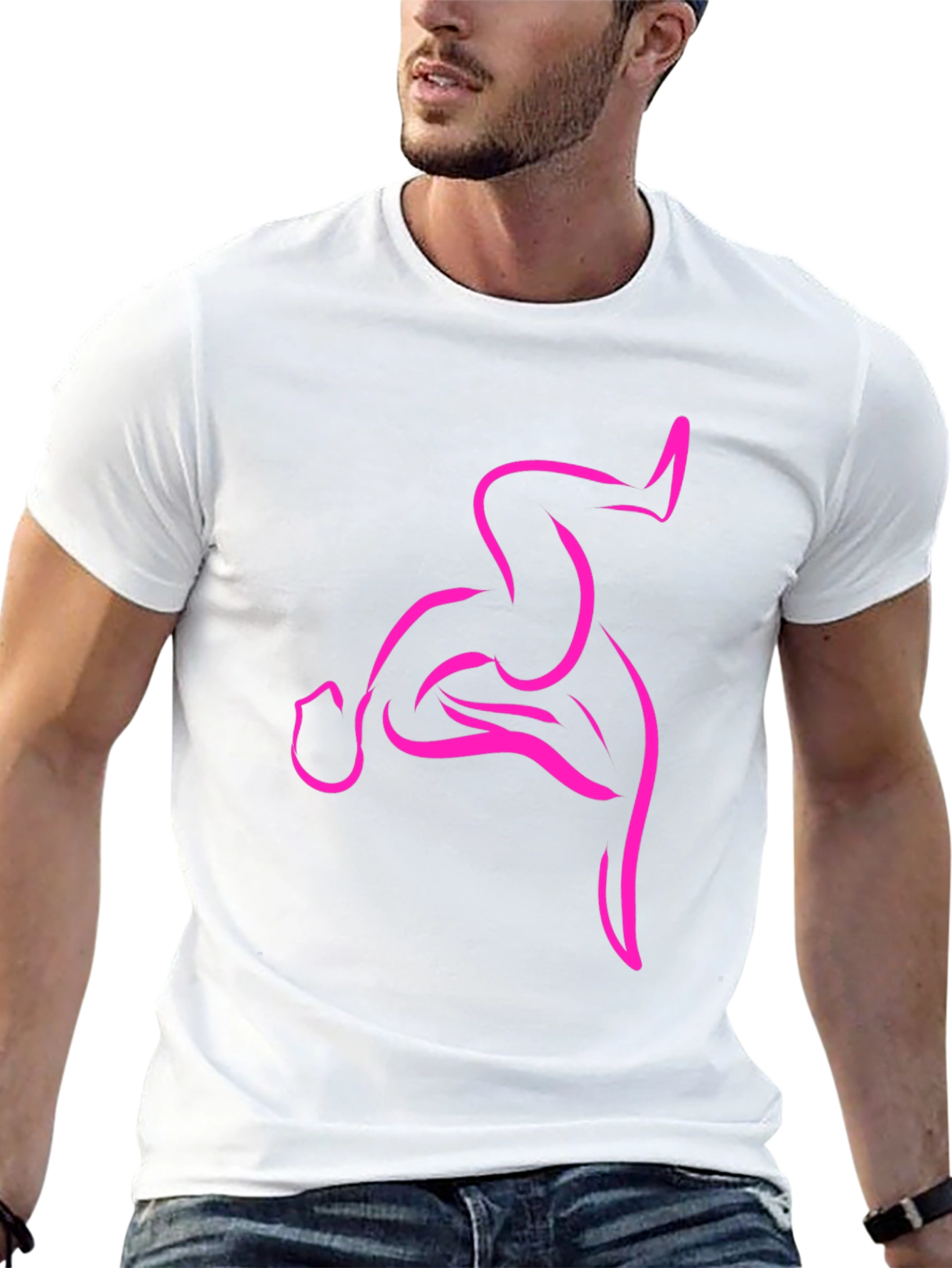 Black Men's Black T-Shirt with Abstract Pink Design view 13