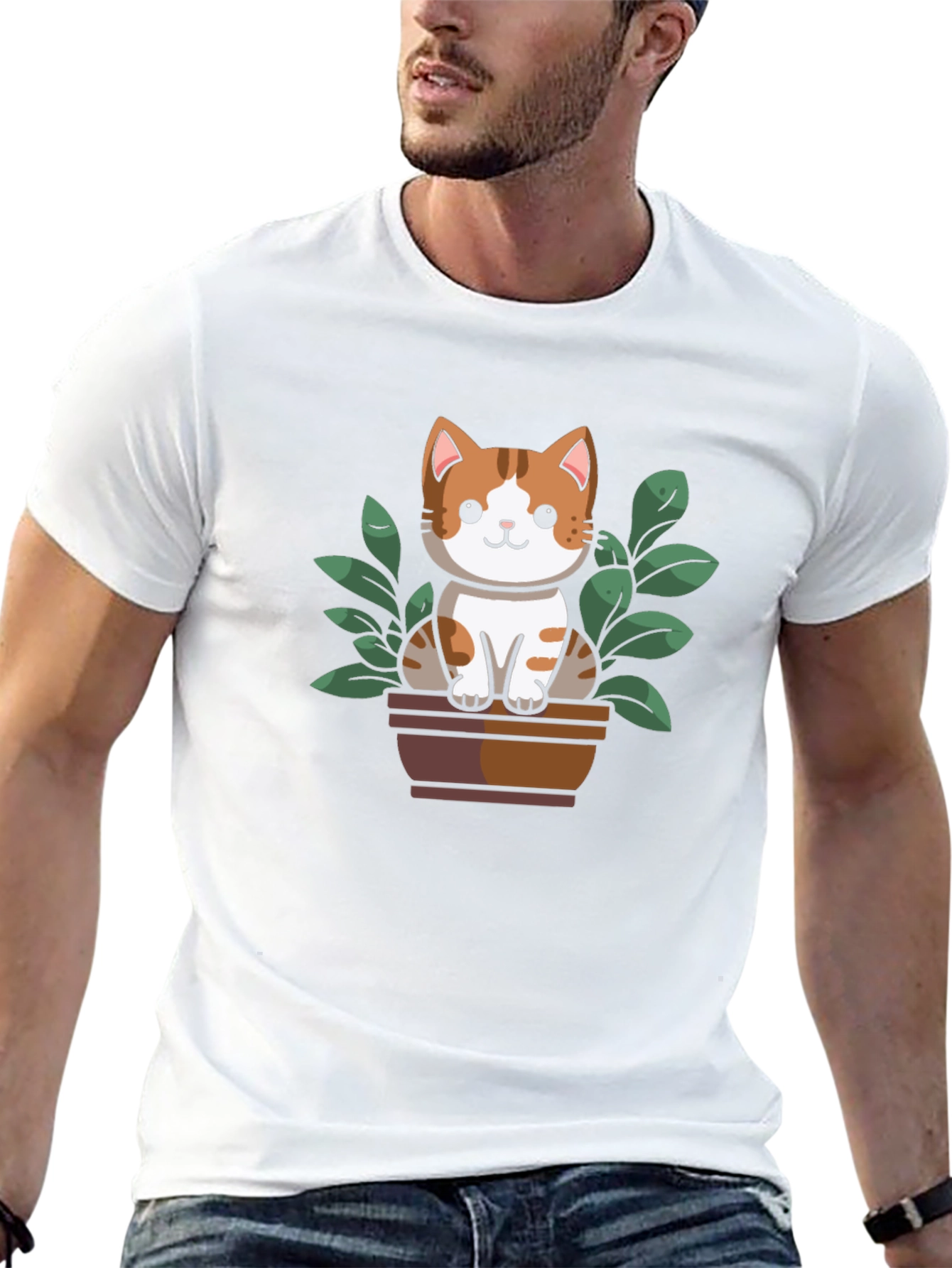 Cute Cat Plant Pot Graphic Tee - 13