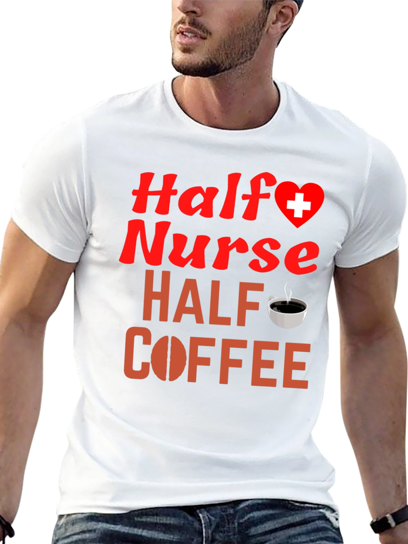 Black Half Nurse Half Coffee Graphic T-Shirt view 13