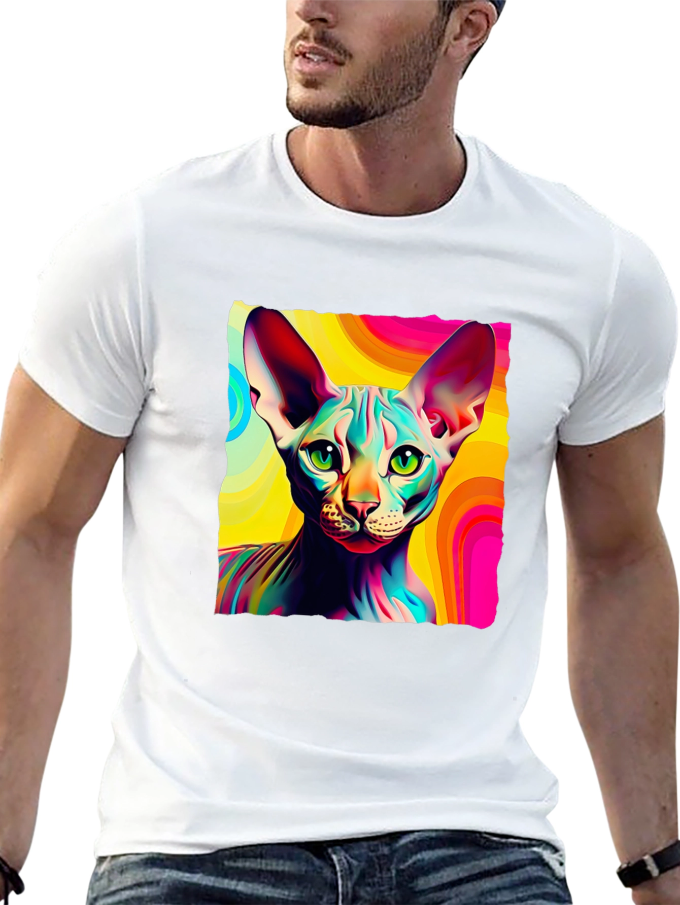 Black Psychedelic Sphynx Cat Graphic Tee - Unisex view 13