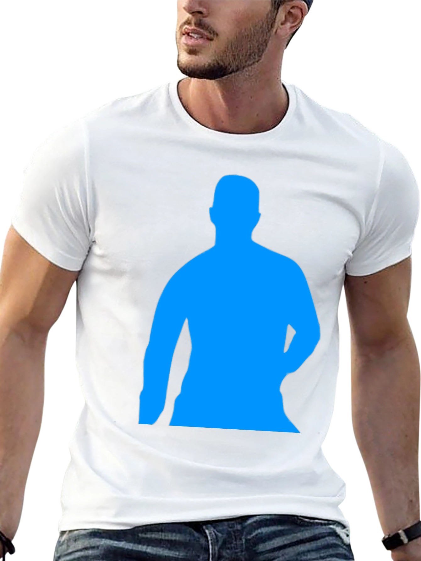 Black Men's Black T-Shirt with Blue Silhouette Print view 13