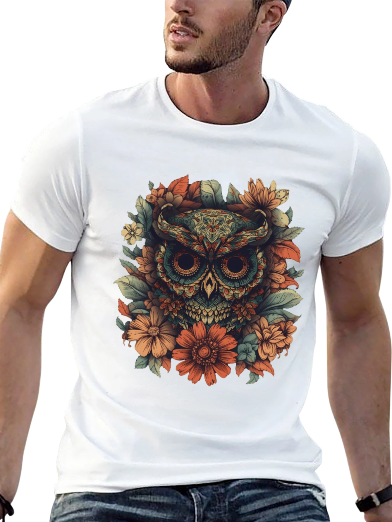 Black Floral Owl Graphic Tee - Unique Design view 13