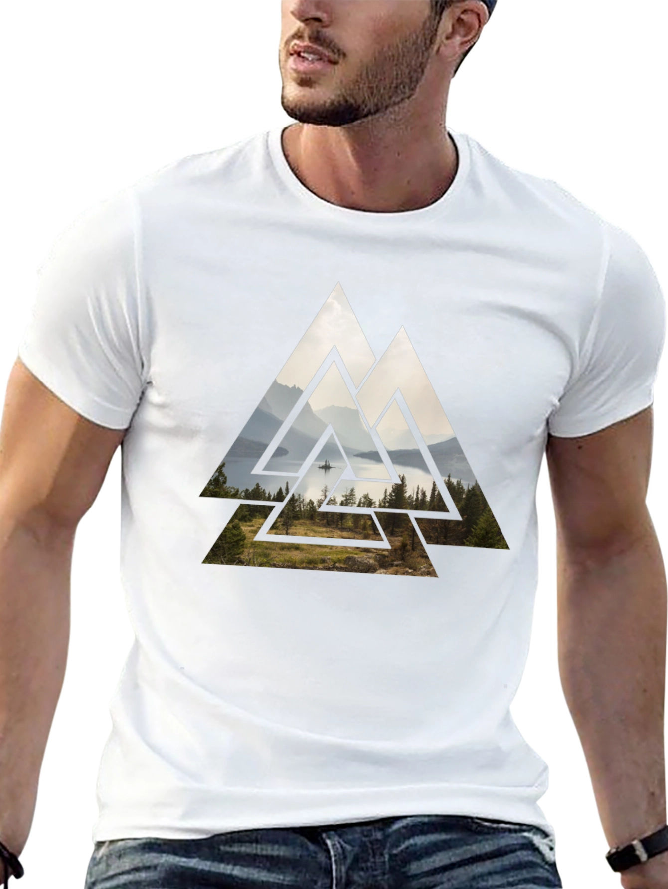 Black Geometric Landscape Graphic Tee - Black Cotton Blend view 13