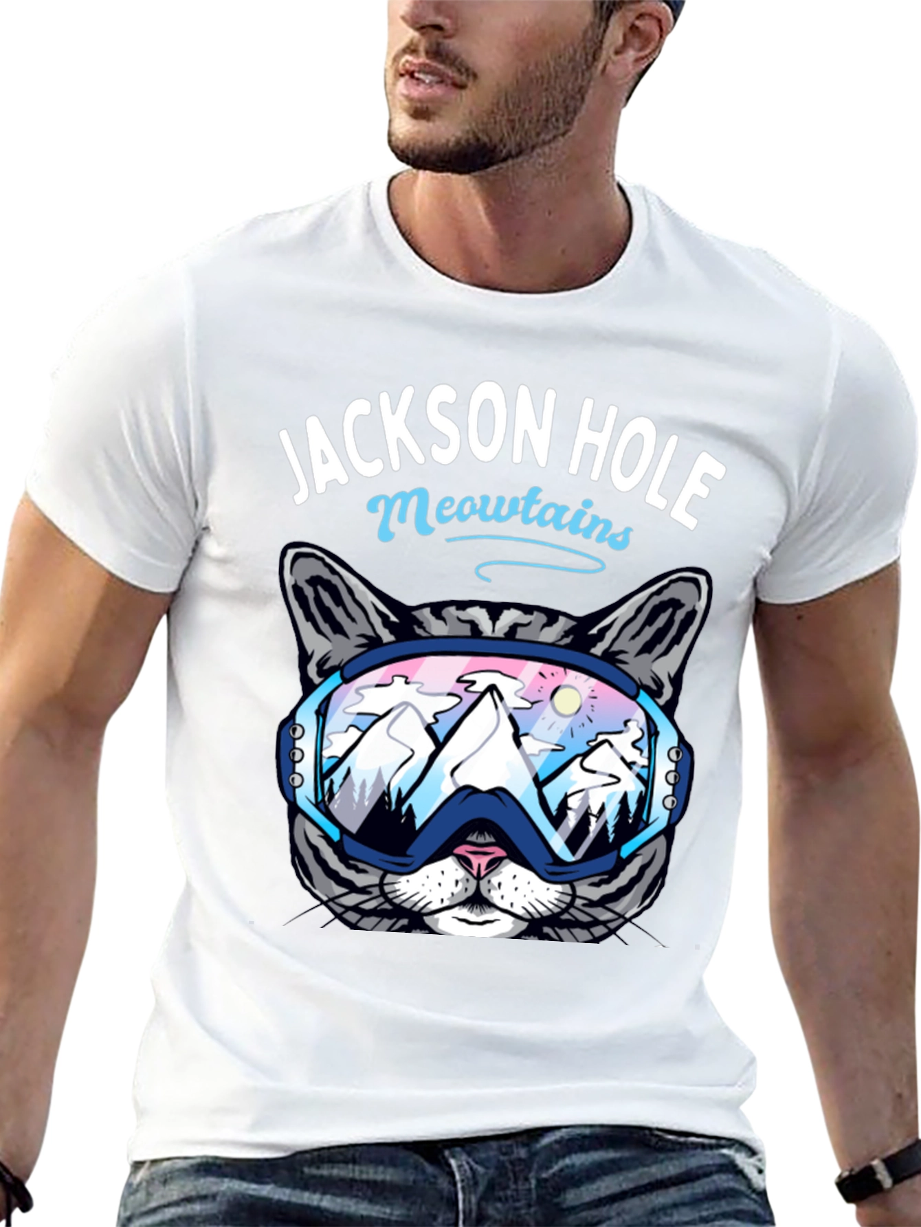 Black Jackson Hole Meowtains Cat Ski T-Shirt view 13