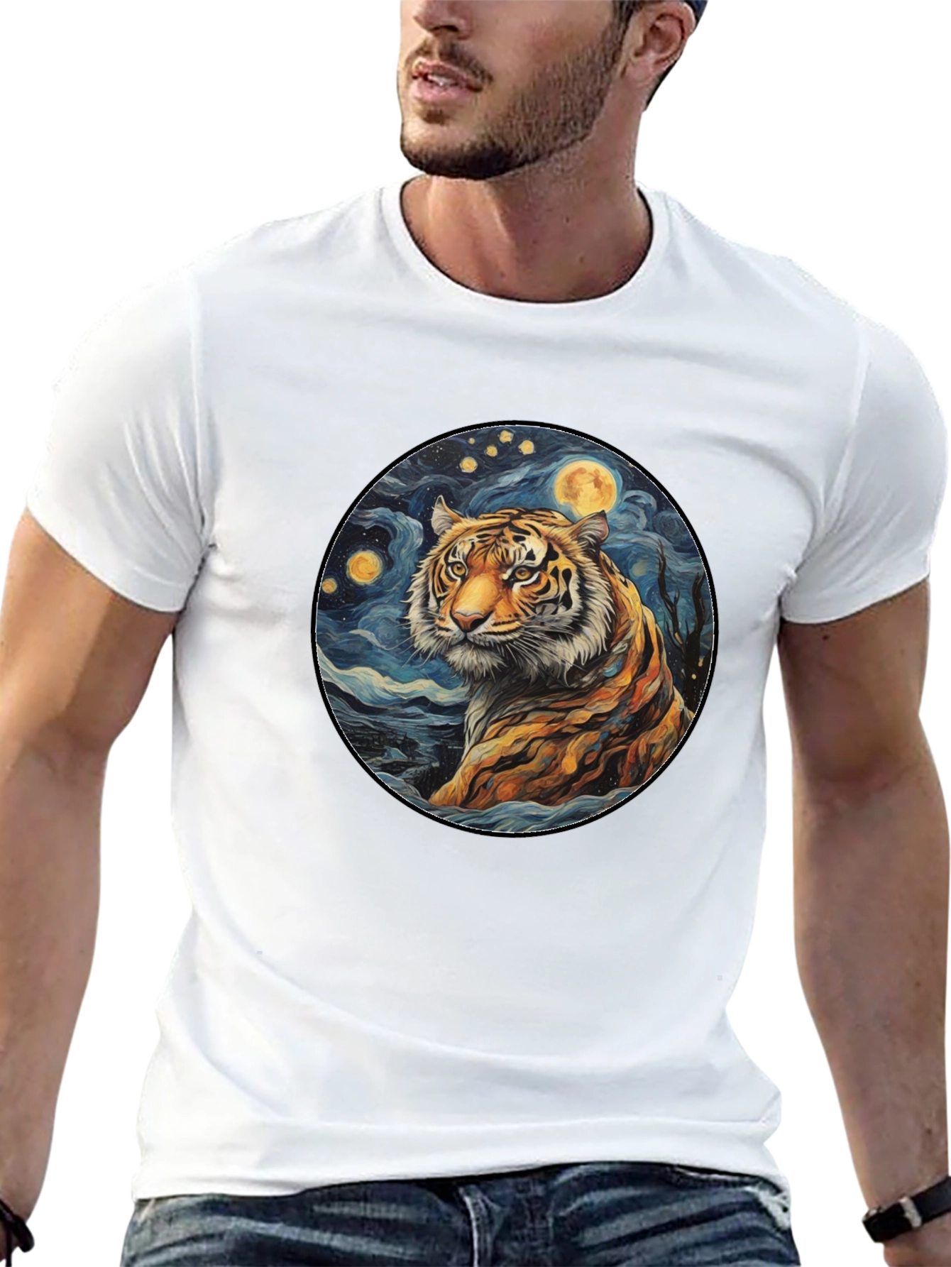 Black Tiger Starry Night Graphic Tee view 13