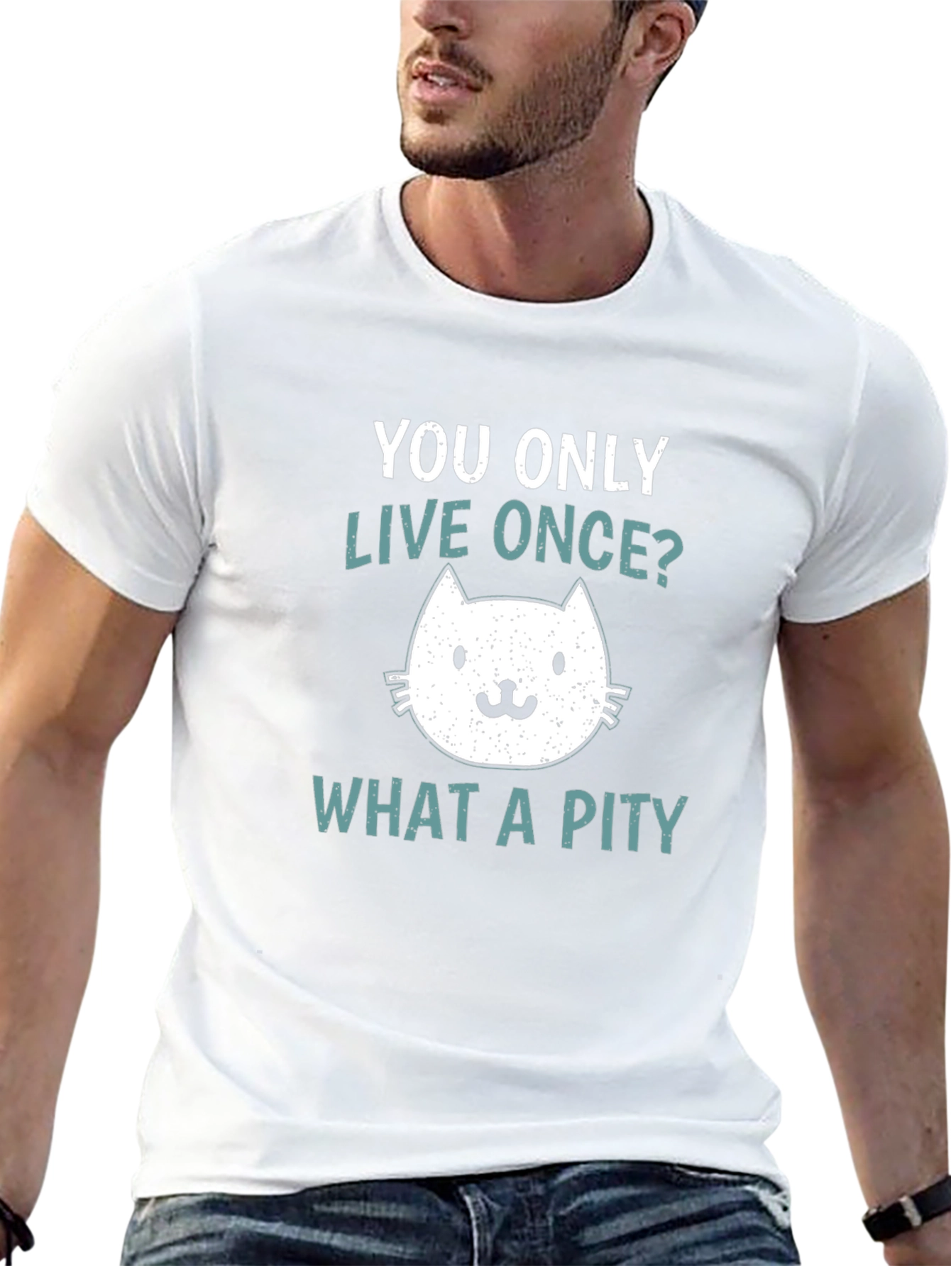 Black You Only Live Once? What A Pity Cat T-Shirt view 13