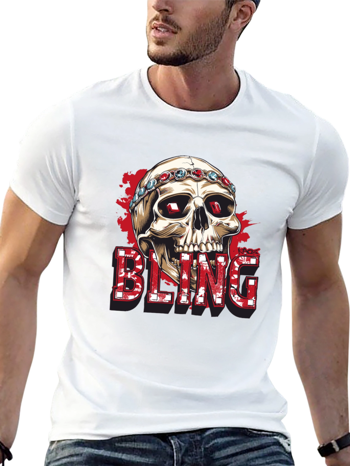 Black Skull Bling Graphic Tee - Mens Fashion view 13