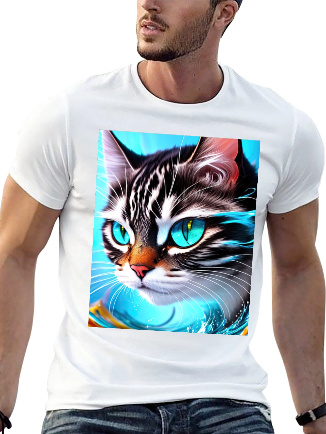 Black Cat Face T-Shirt - Cool Graphic Tee view 13