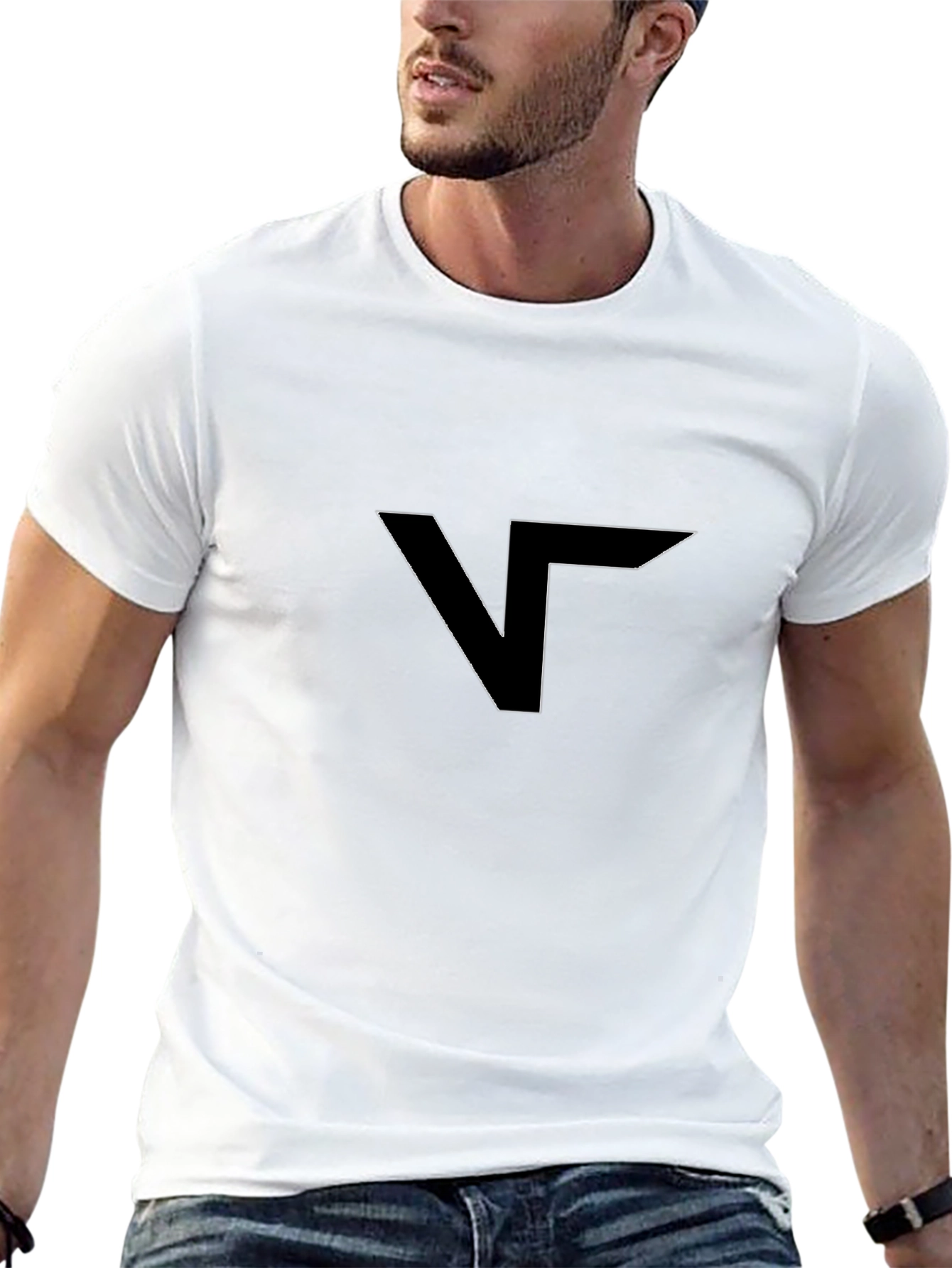 Black Modern Black T-Shirt with Geometric V Logo view 13