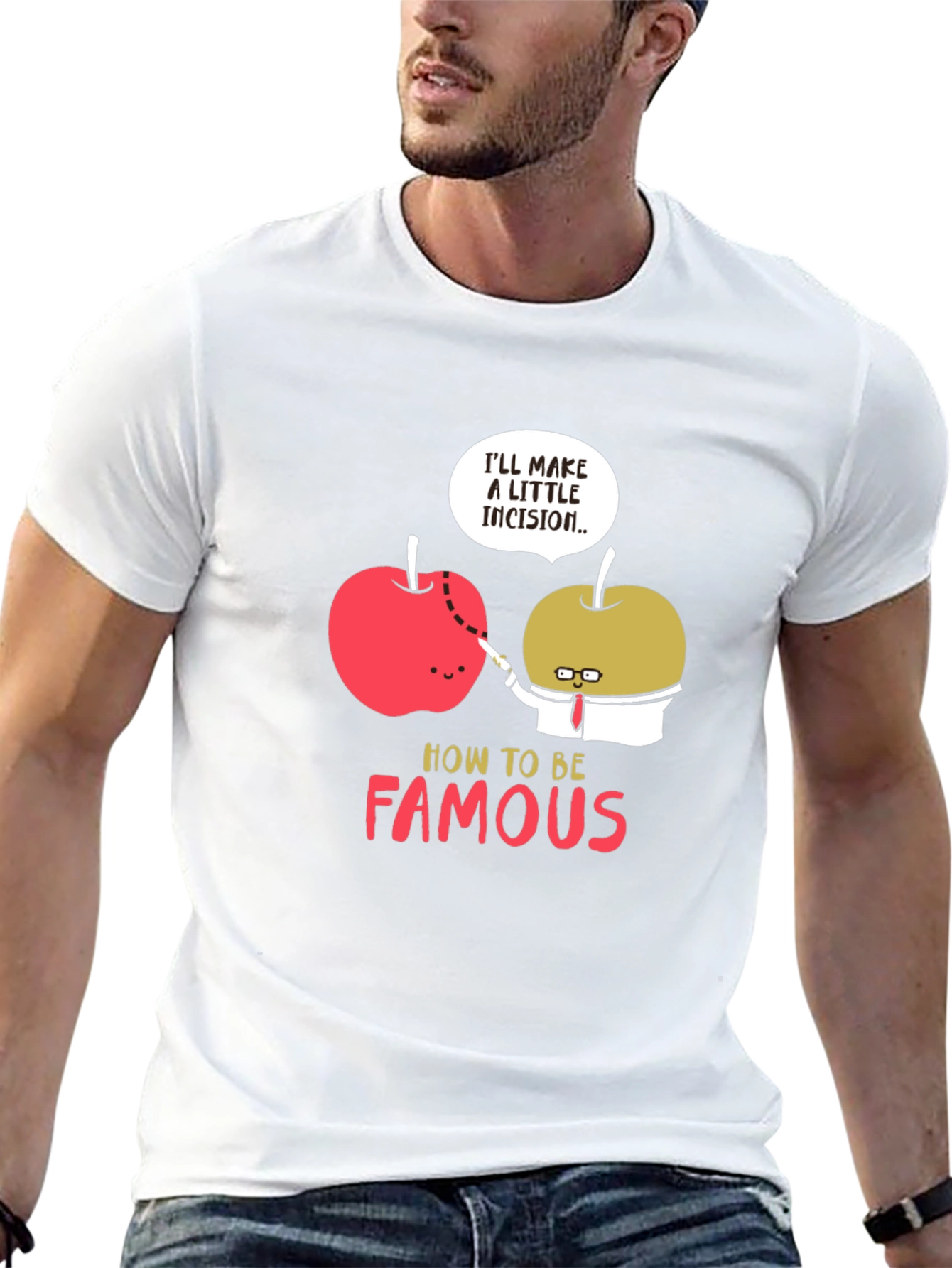 Black Funny Apple Incision Graphic T-Shirt view 13