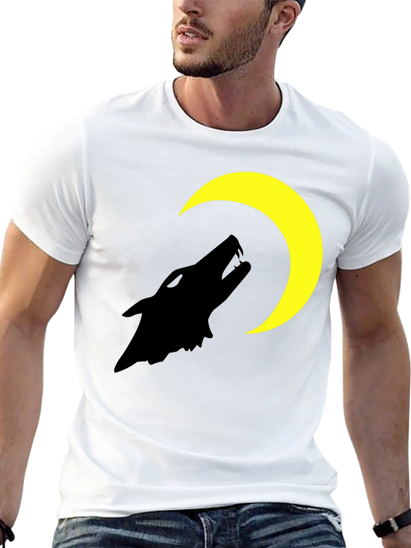 Black Wolf Moon Graphic T-Shirt - Black Cotton Tee view 13