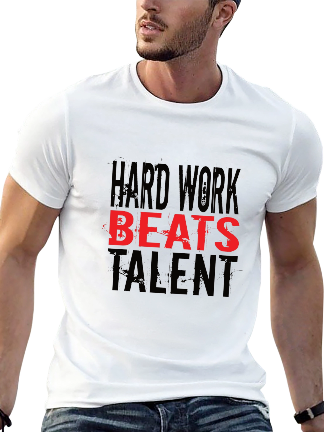 Black Hard Work Beats Talent Black T-Shirt view 13