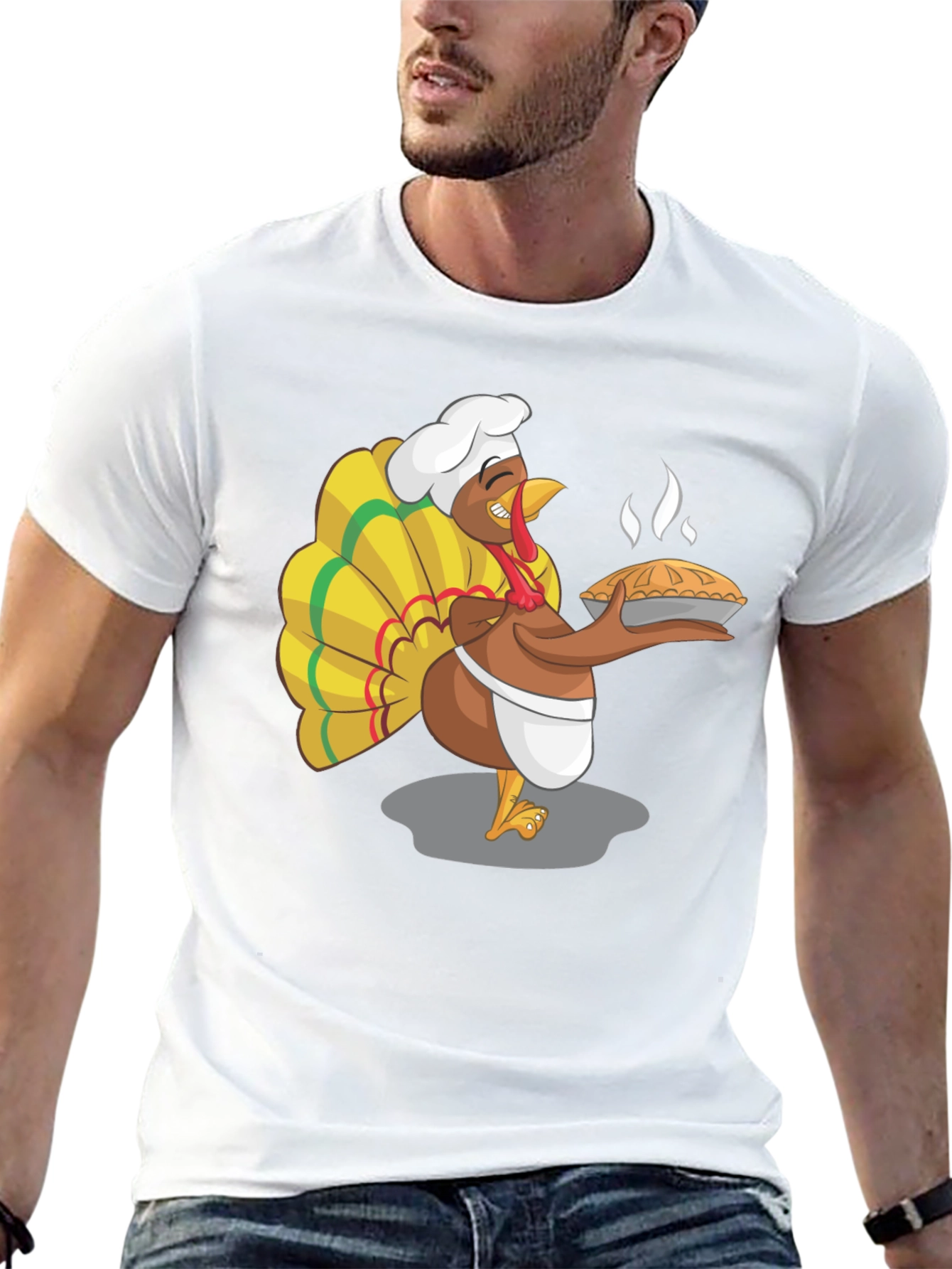 Black Funny Turkey Chef Pie Graphic T-Shirt view 13